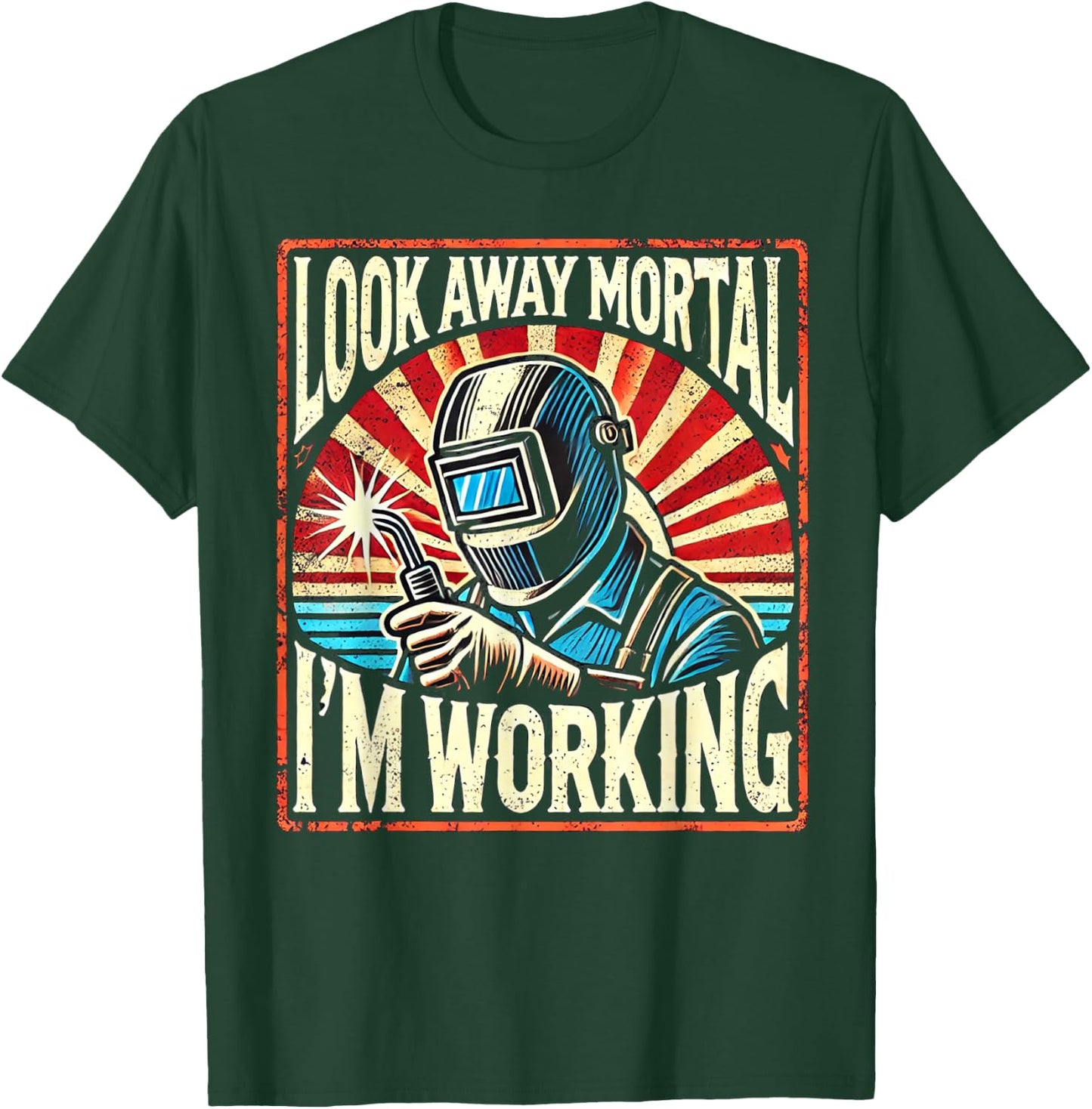 Skilled Tradesman Welding Enthusiasts Look Away Mortal I'm Working Retro Welder Design -Adults Black Small T-Shirt - T-Shirt | Forest
