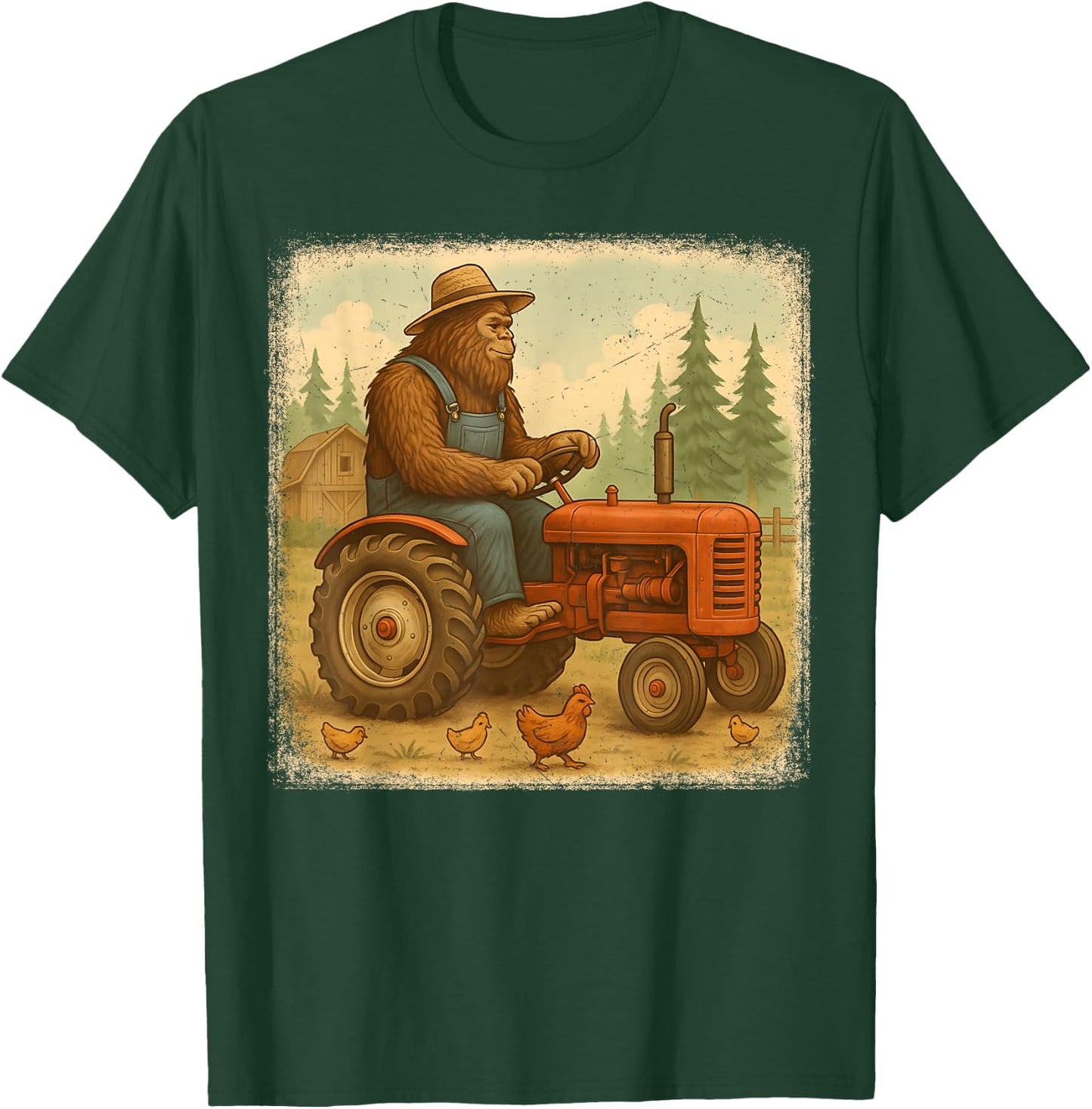 Bigfoot Driving Tractor Sasquatch Farmer Funny Farming T-Shirt - T-Shirt | Forest