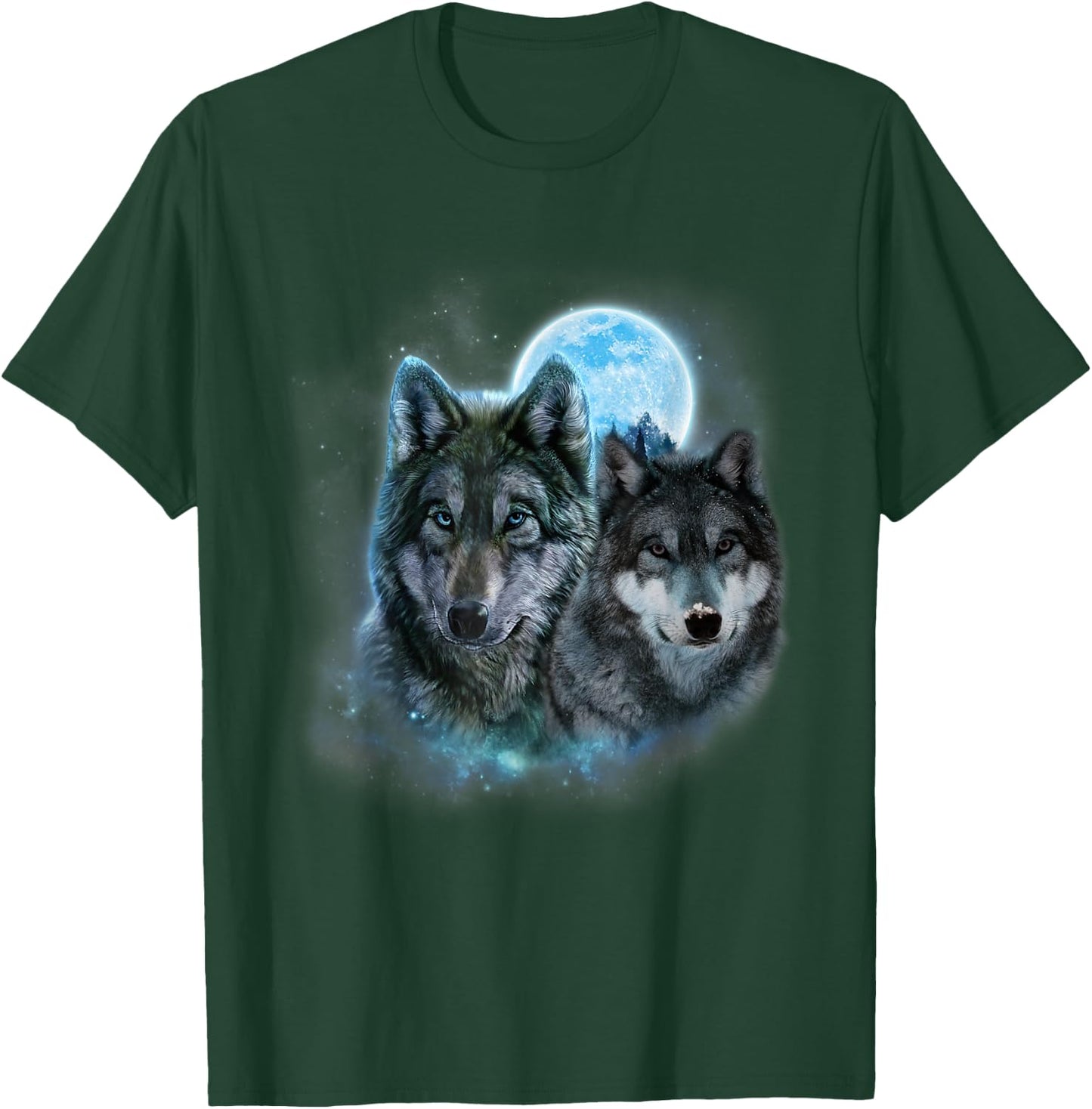 Two Wolves Howling In The Dark at the Moon Halloween Costume T-Shirt - T-Shirt | Forest