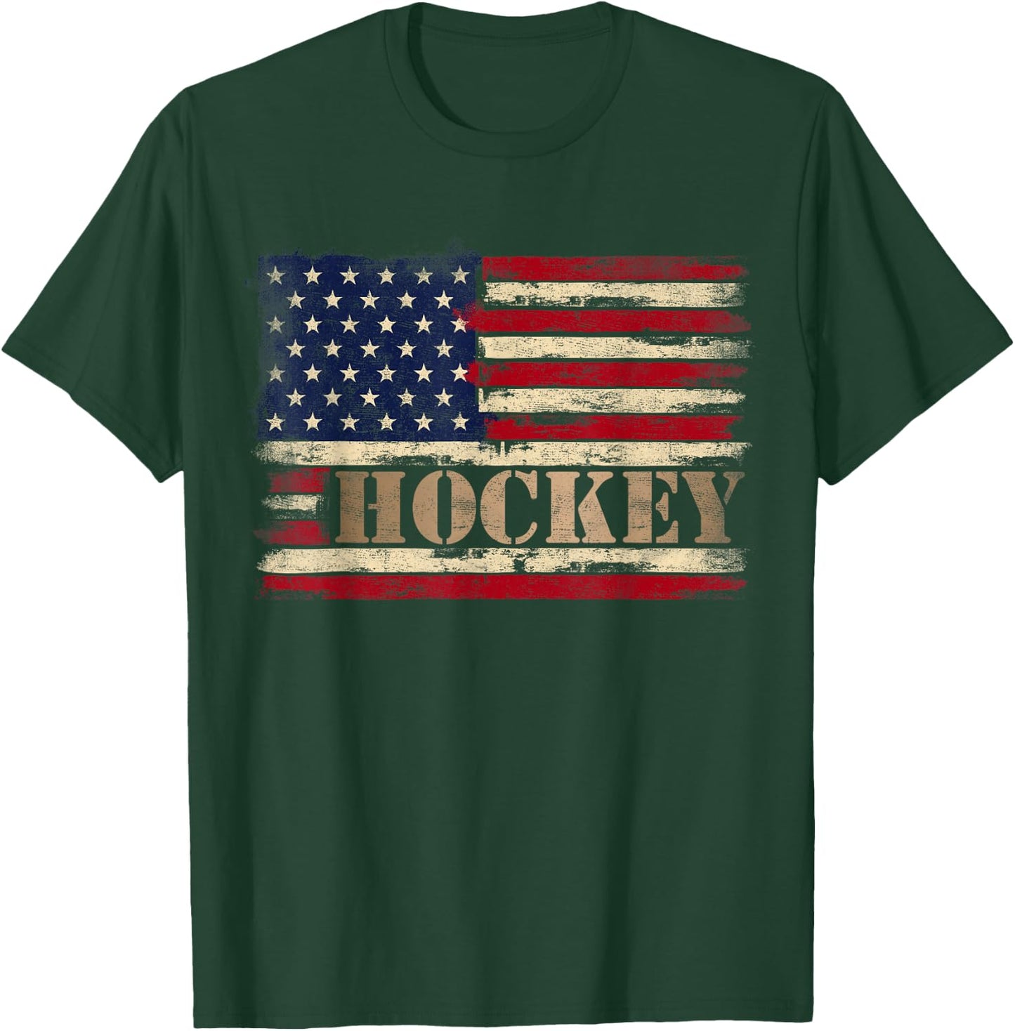 Retro Hockey Bold Text USA Flag Player Coach T-Shirt - T-Shirt | Forest