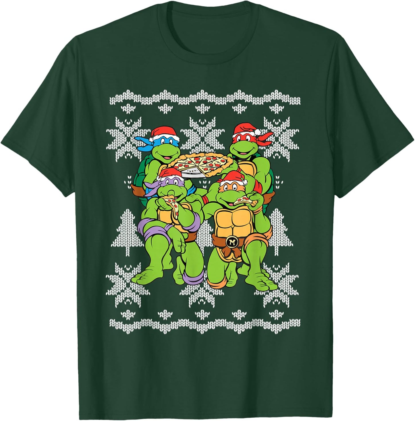 TMNT Ugly X-Mas Snow Flakes With Santa Hats T-Shirt - T-Shirt | Forest