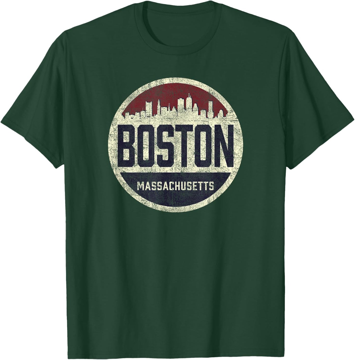 Retro Boston Massachusetts Skyline distressed graphic T-Shirt - T-Shirt | Forest