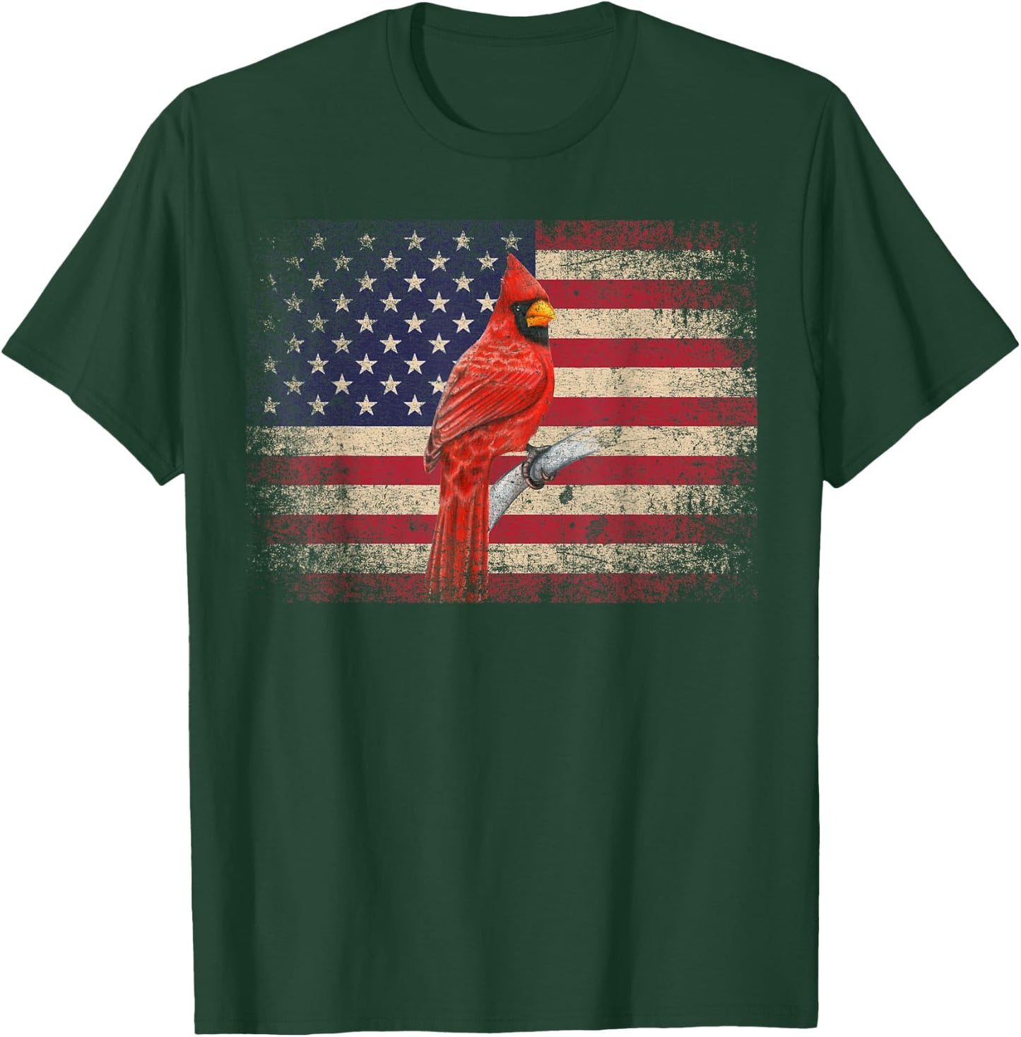 Cardinal Bird 4th of July Christmas Gift American Flag USA T-Shirt - T-Shirt | Forest