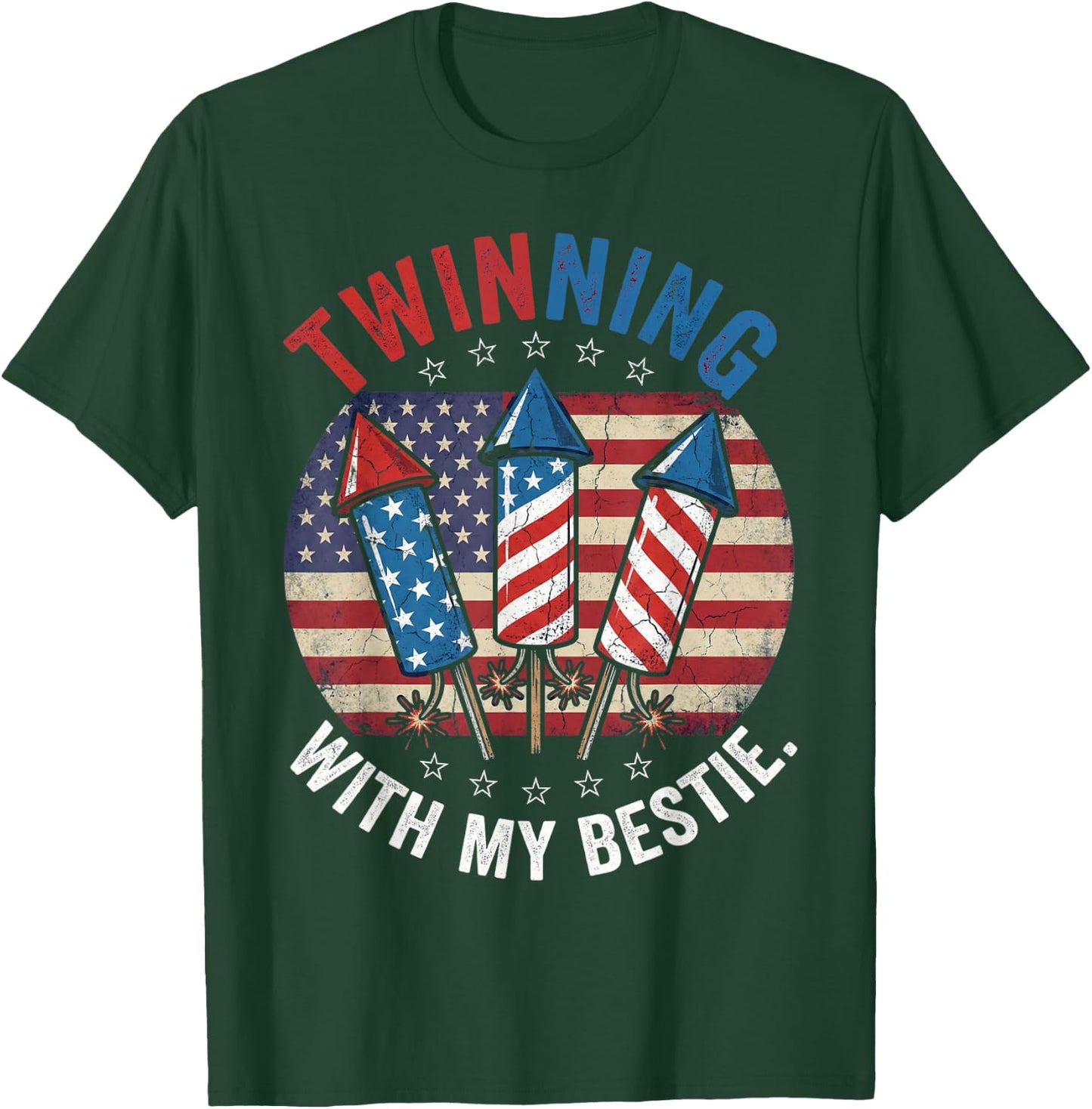 Twinning with My Bestie Patriotic 4th of July Matching T-Shirt - T-Shirt | Forest