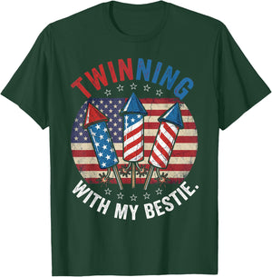 Twinning with My Bestie Patriotic 4th of July Matching T-Shirt - T-Shirt | Forest