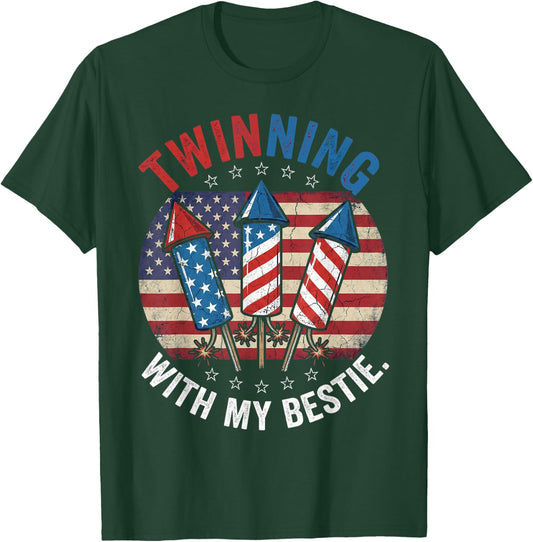 Twinning with My Bestie Patriotic 4th of July Matching T-Shirt - T-Shirt | Forest