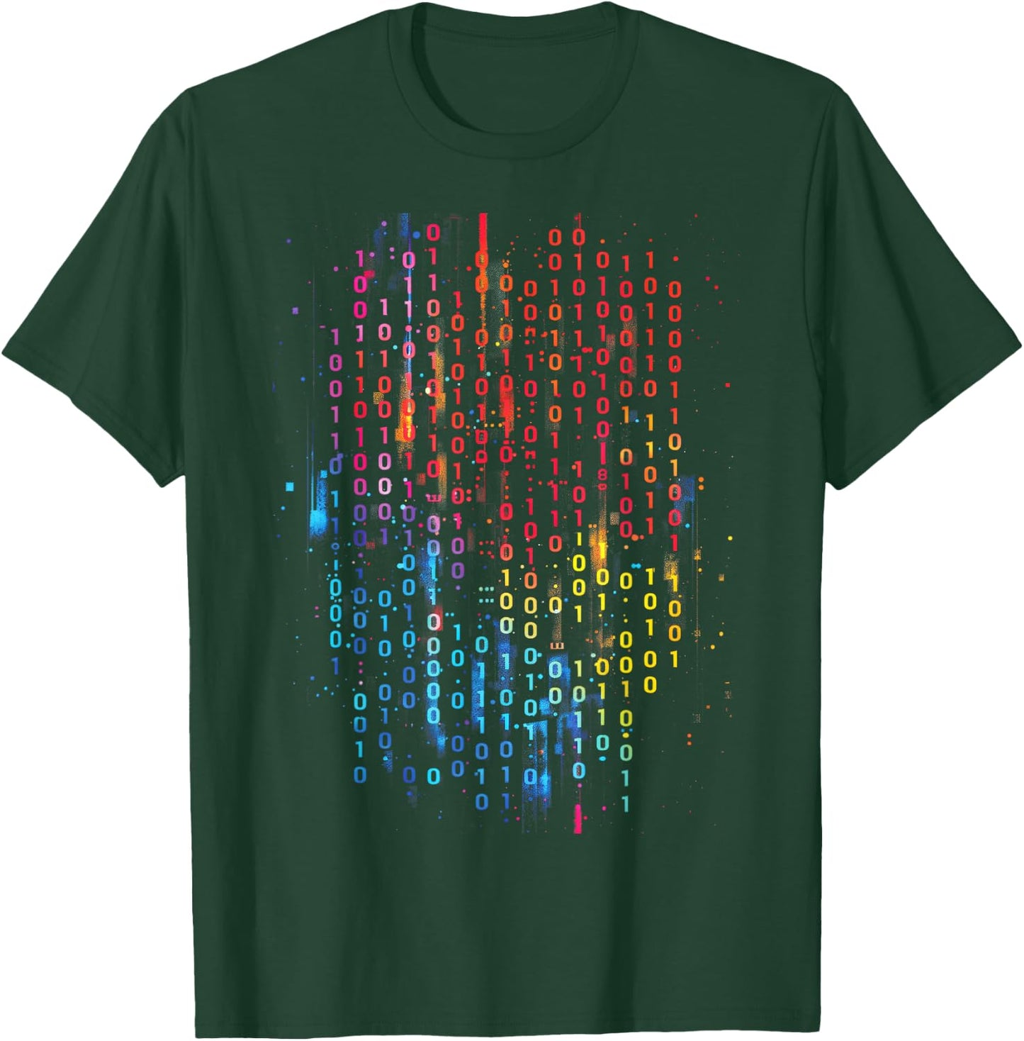 Binary Code Matrix Illuminated Numerals 3D Effect T-Shirt - T-Shirt | Forest