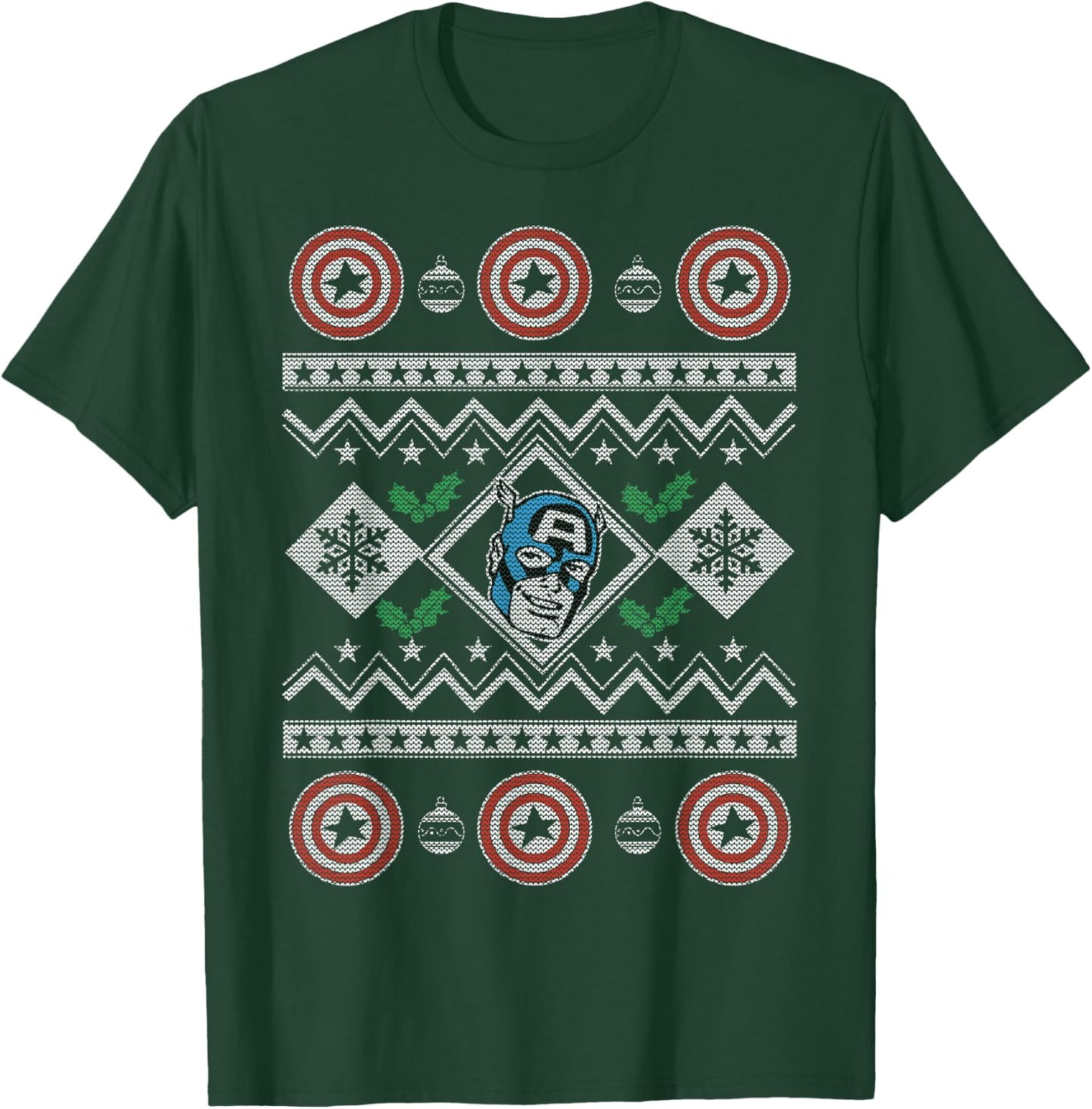 Marvel Captain America Shield Ugly Christmas Sweater T-Shirt - T-Shirt | Forest