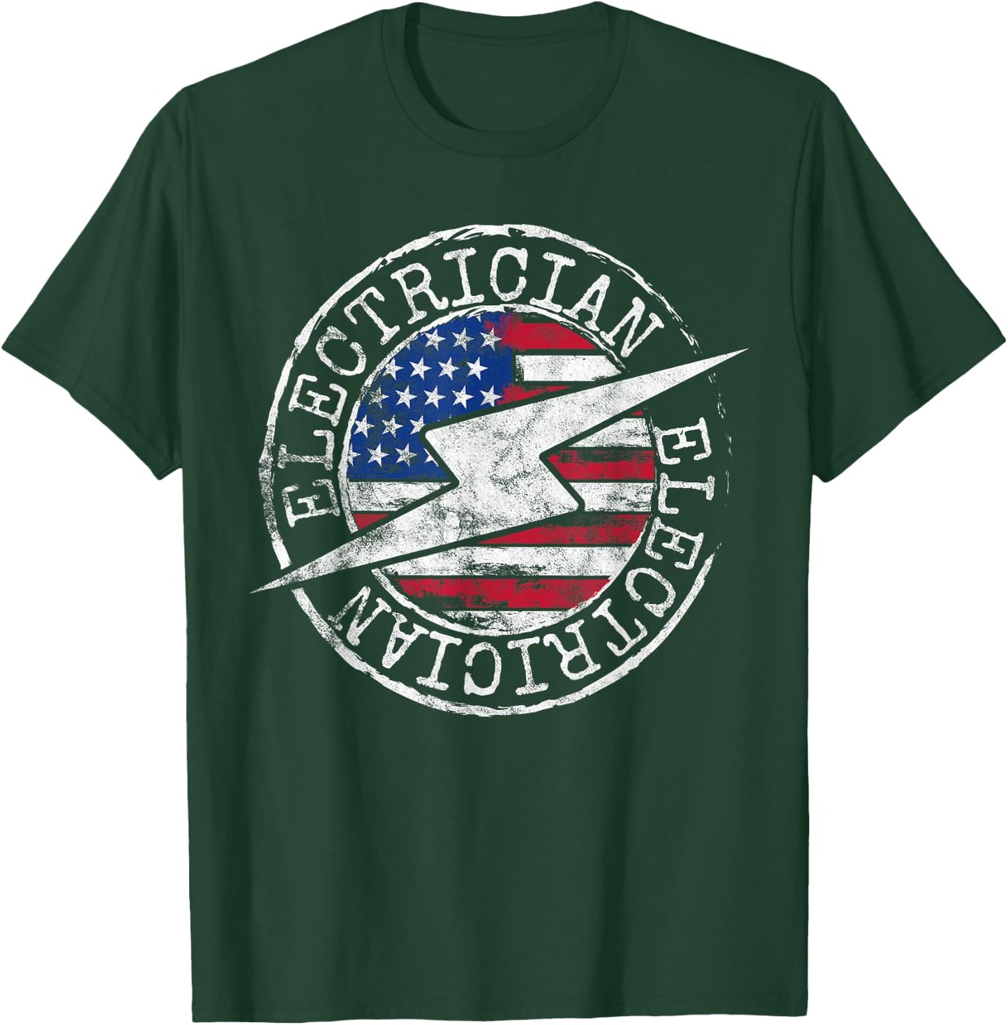 Electrician American Flag Electrical Gift USA Stamp Style Kids Men T-Shirt - T-Shirt | Forest