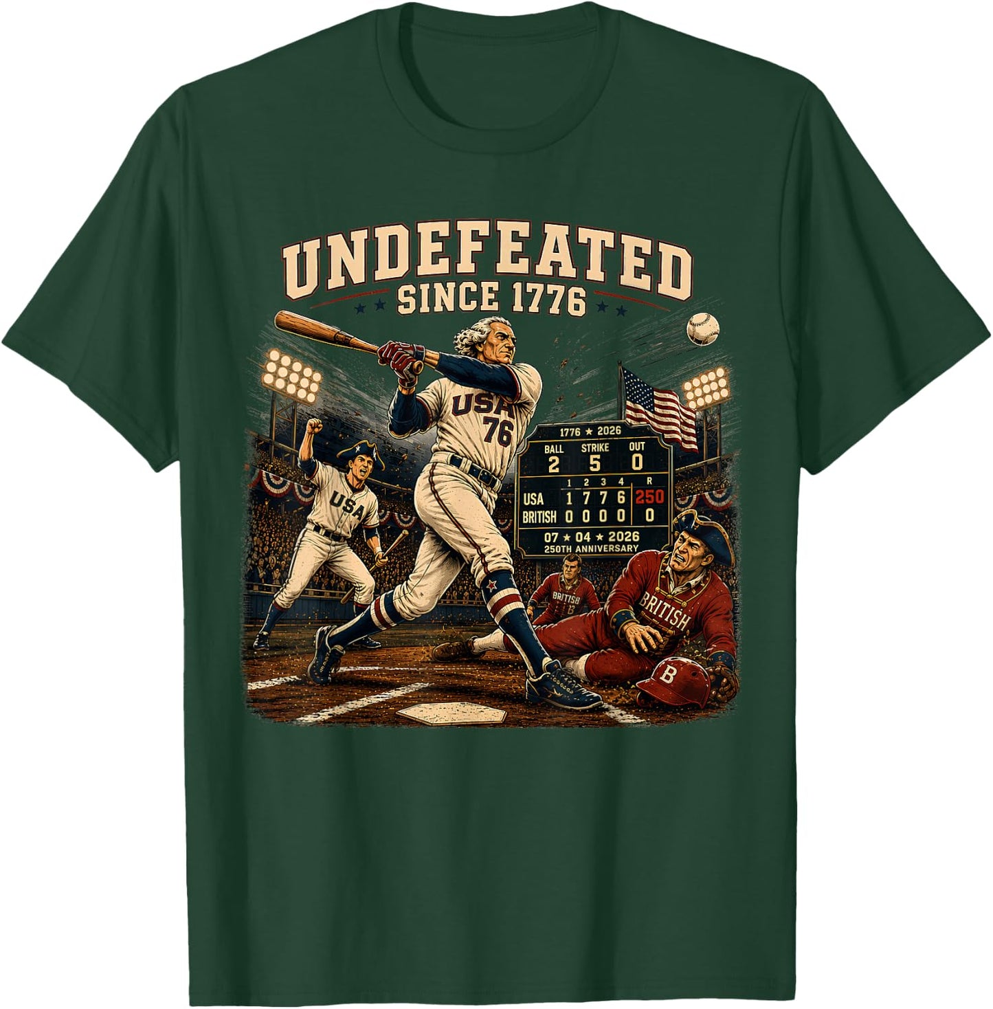 4th of July Baseball Undefeated Since 1776 250 Years T-Shirt - T-Shirt | Forest