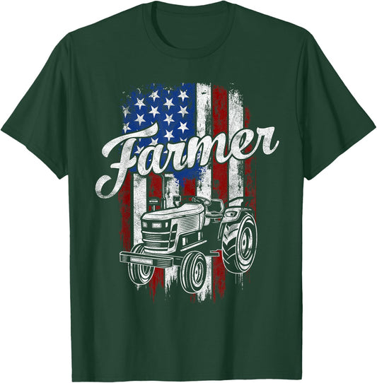 Farmer American Flag Farming Gift Usa Patriotic Distressed Kids Men T-Shirt - T-Shirt | Forest
