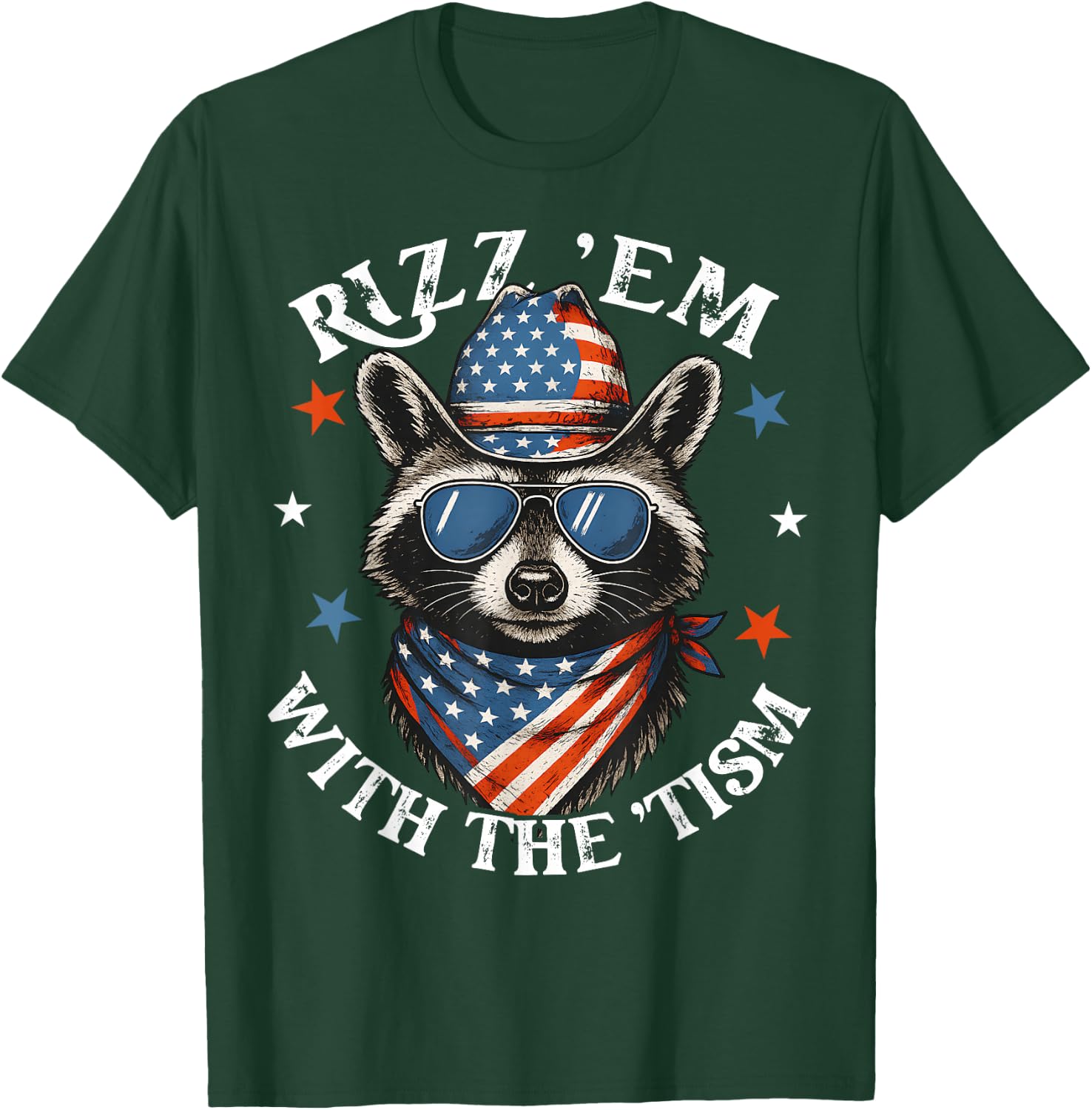 Rizz Em With The Tism Patriotic Raccoon Meme 4th Of July T-Shirt - T-Shirt | Forest