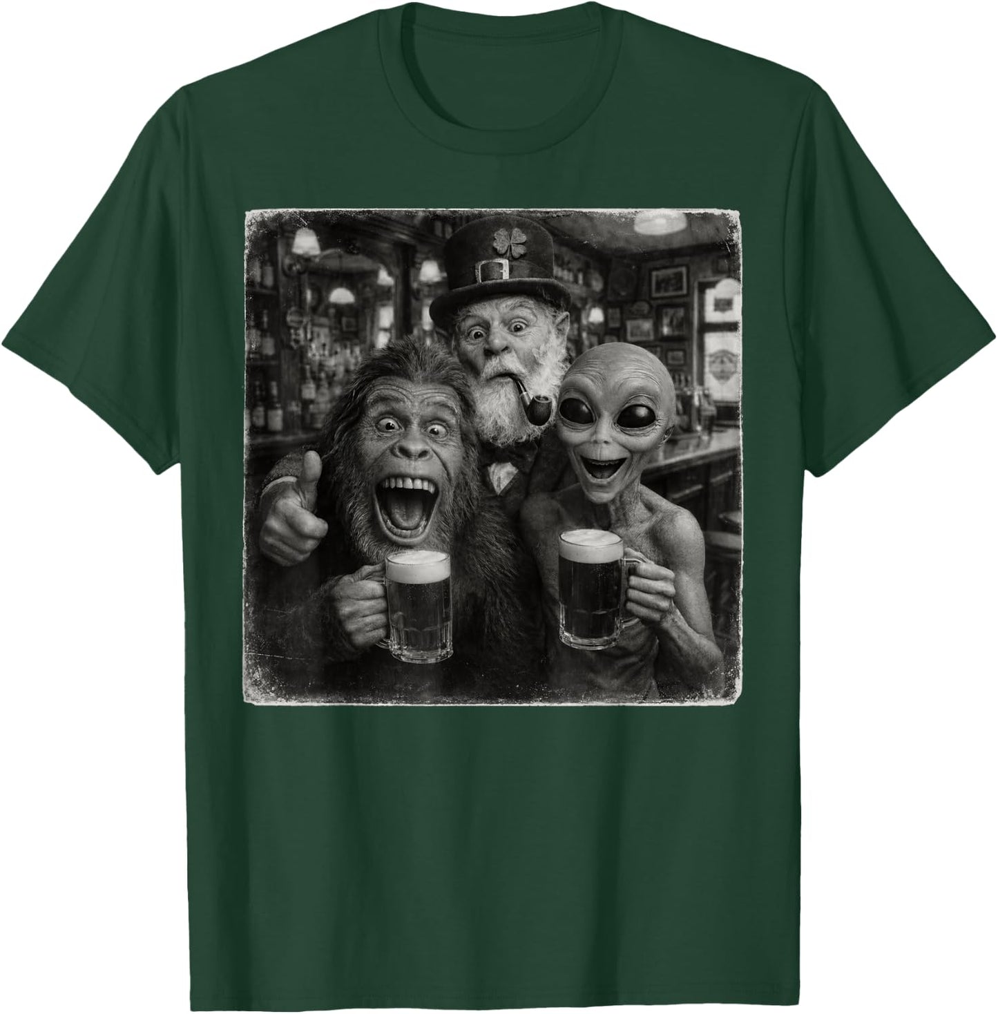 Alien Bigfoot Leprechaun Funny Selfie Squad Memes st Patrick T-Shirt - T-Shirt | Forest
