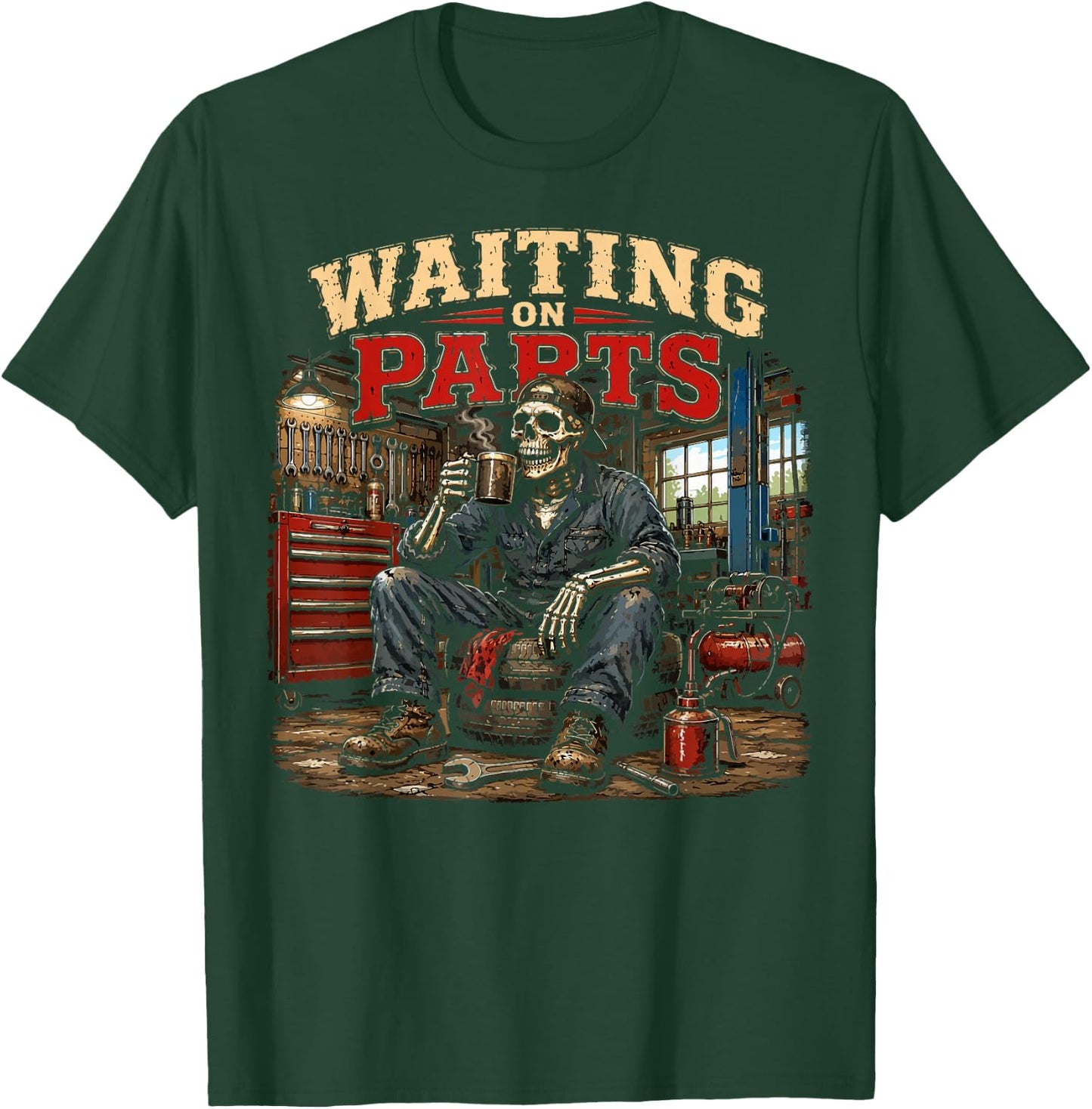Mechanic Men Auto Repair Waiting on Parts Car Technician T-Shirt - T-Shirt | Forest