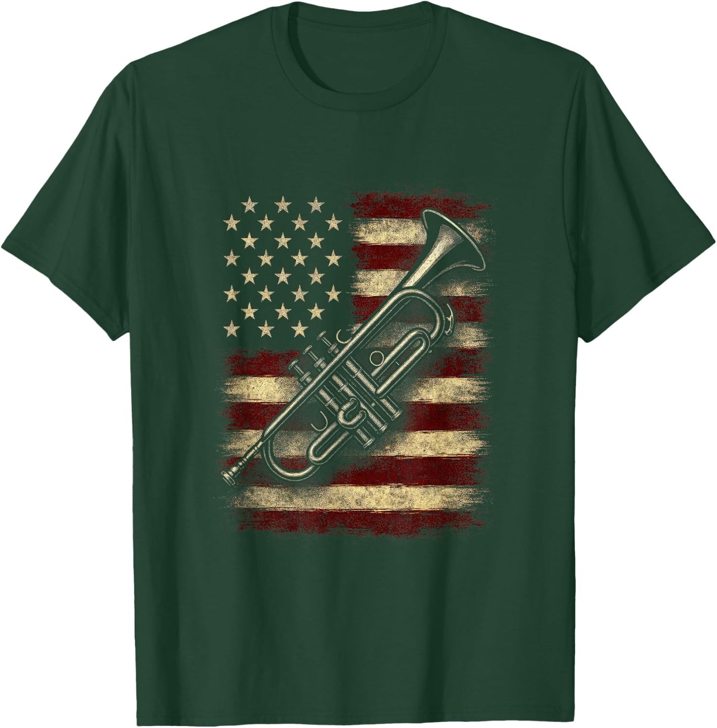 USA Flag with Brass Instrument - Retro American Music T-Shirt - T-Shirt | Forest