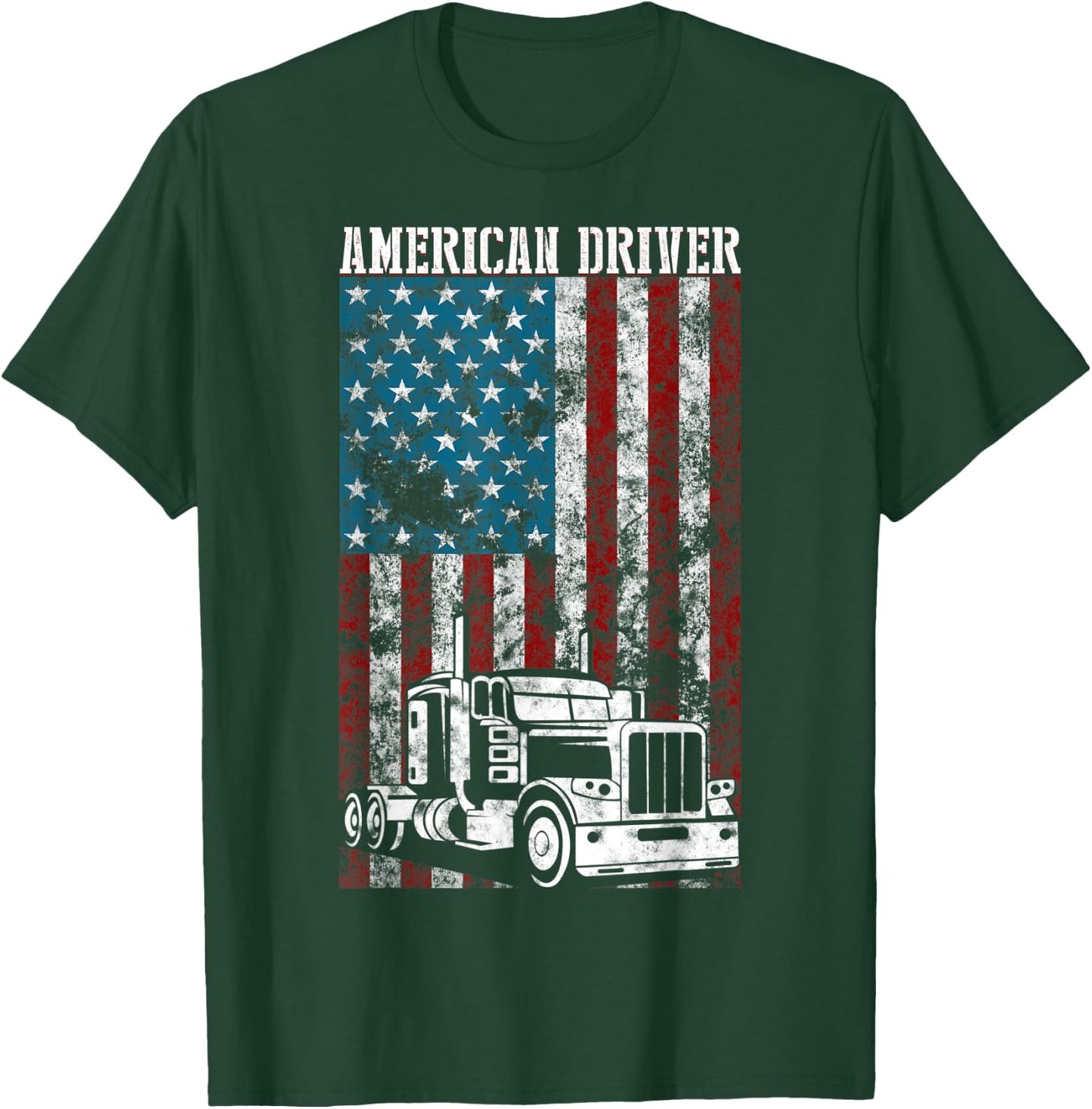 American Flag Big Rig Semi-Trailer Truck Driver gift Men T-Shirt - T-Shirt | Forest