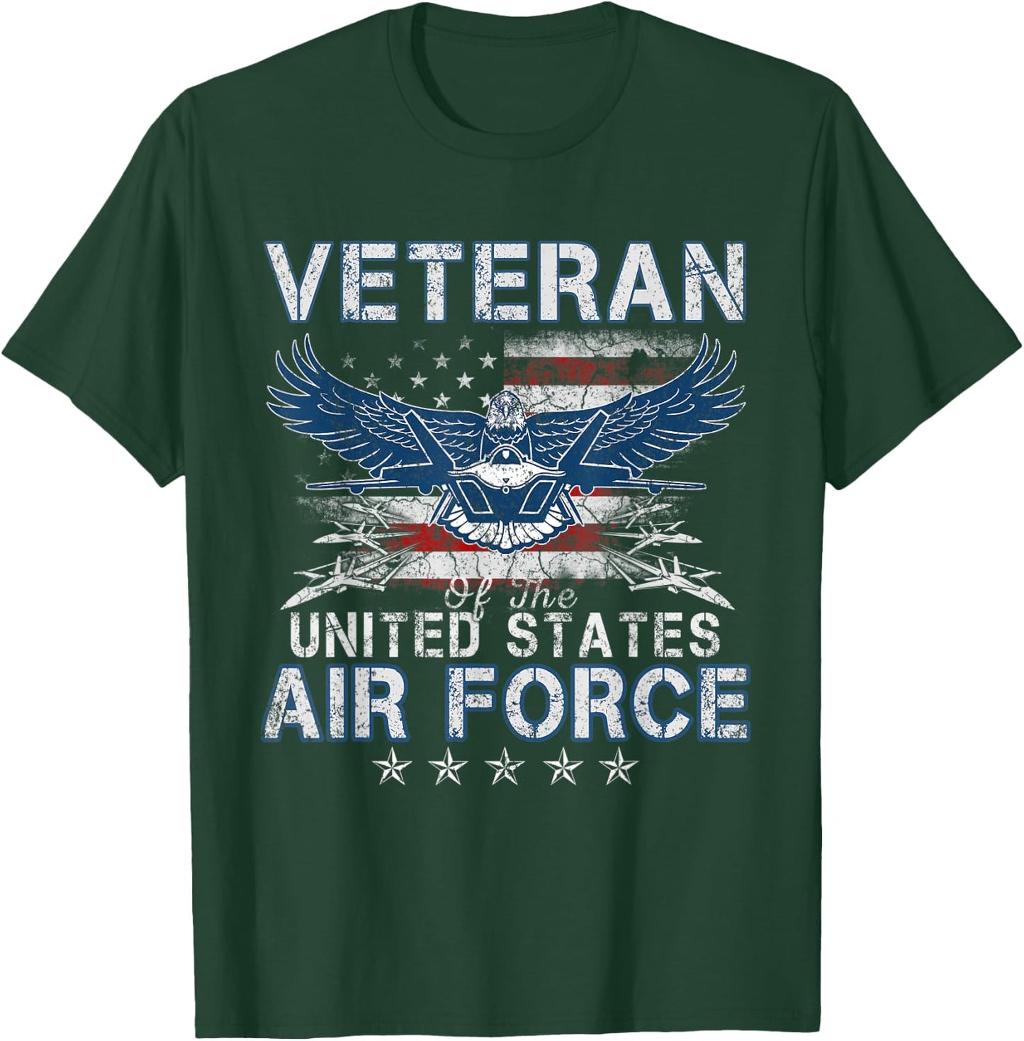 Proud US Air Force Veteran USA Flag Patriotic Vintage T-Shirt - T-Shirt | Forest