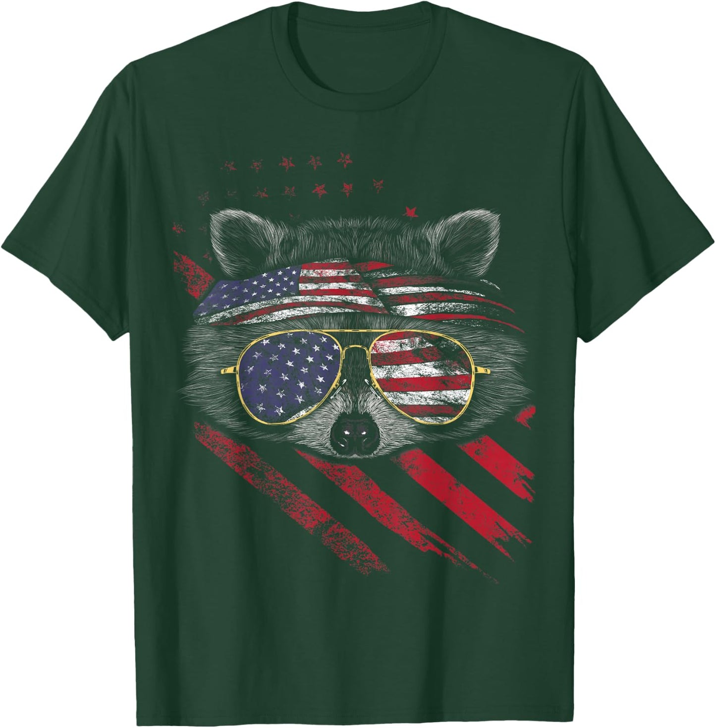 Raccoon American Flag Patriotic 4th of July Trash Panda T-Shirt - T-Shirt | Forest