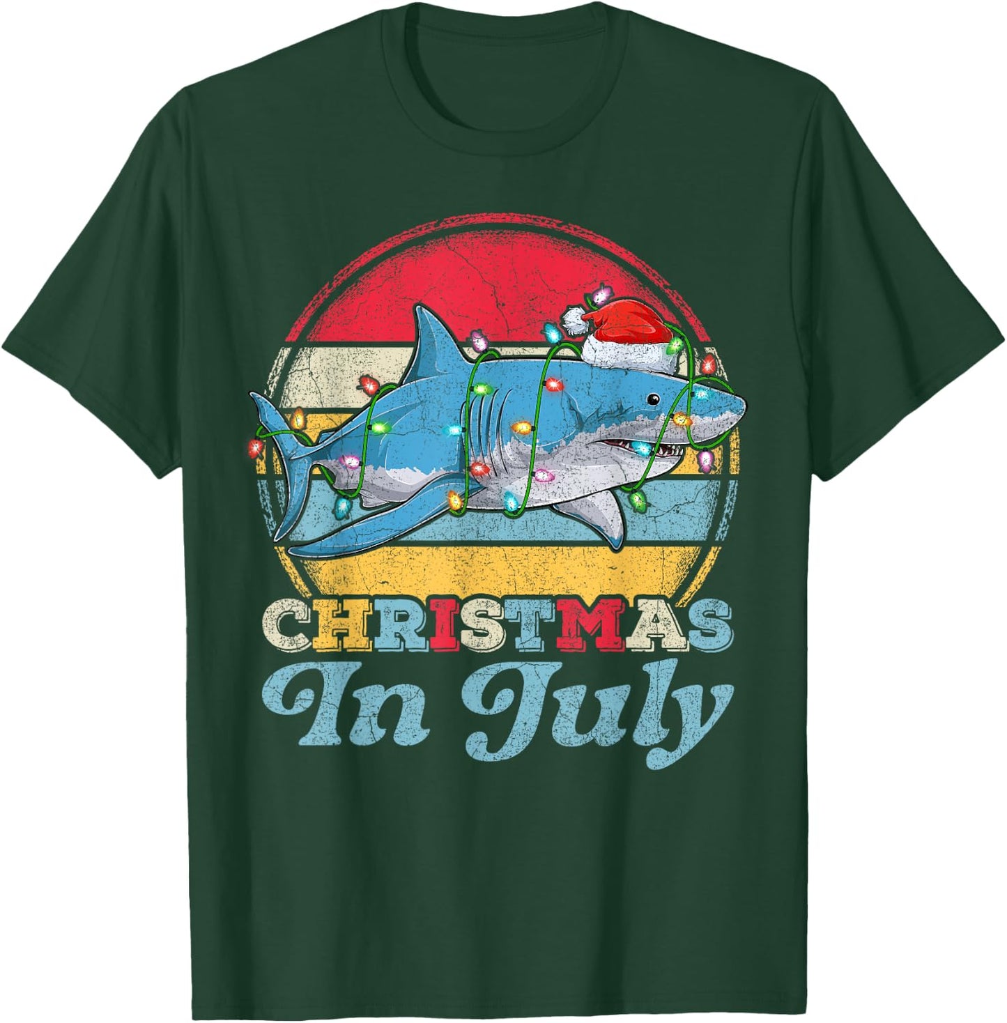 Lighting Shark Lover Vintage Retro Shark Christmas In July T-Shirt - T-Shirt | Forest