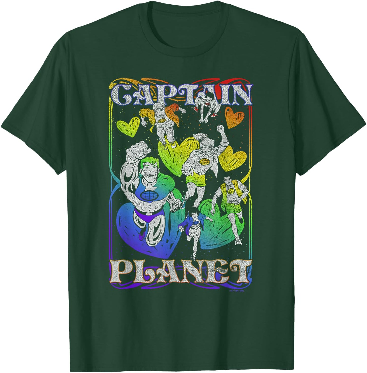 Captain Planet Vintage Rainbow Hearts Group Poster T-Shirt - T-Shirt | Forest