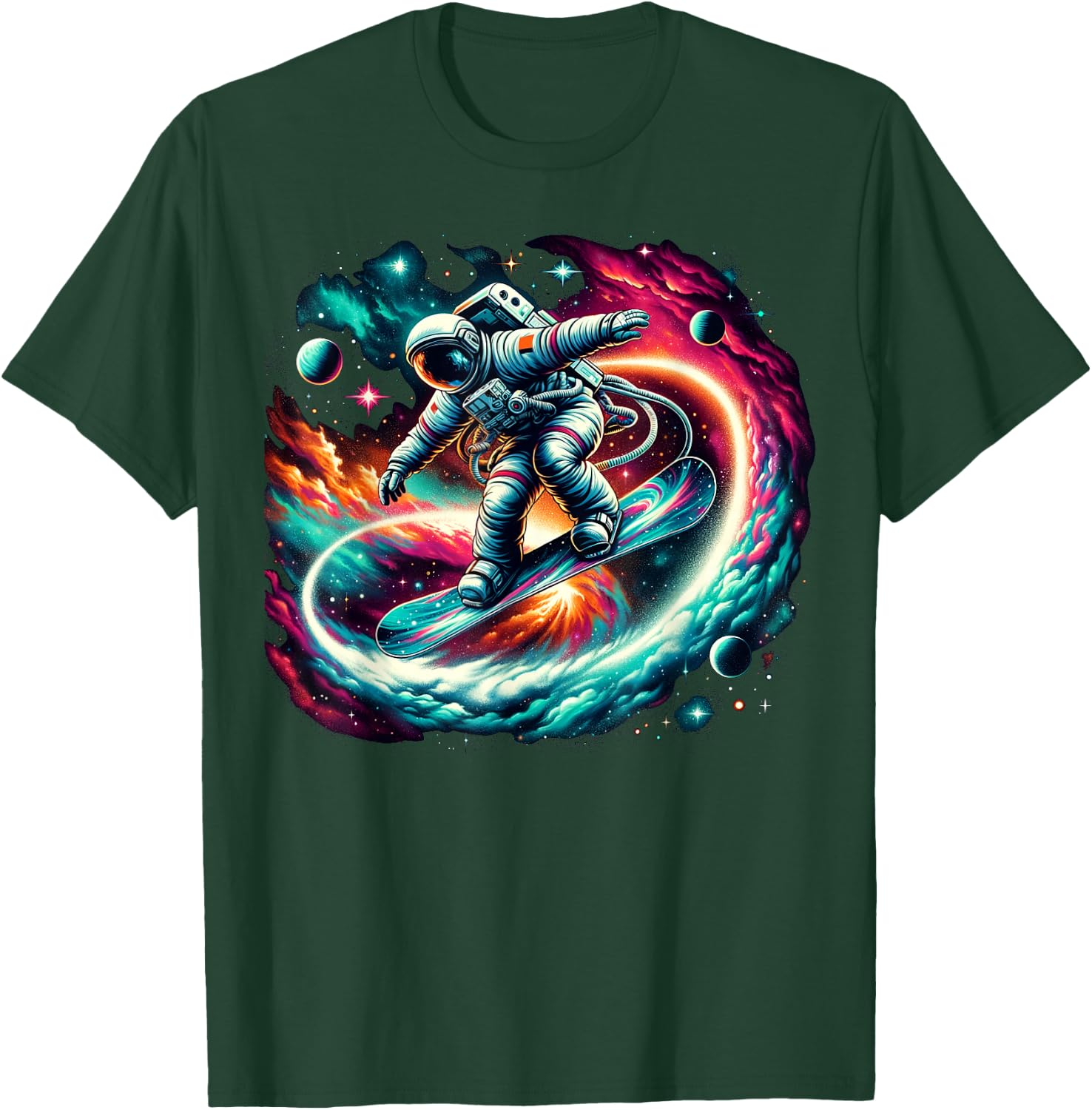 Snowboard on Snowboarder Astronaut Snowboarding T-Shirt - T-Shirt | Forest