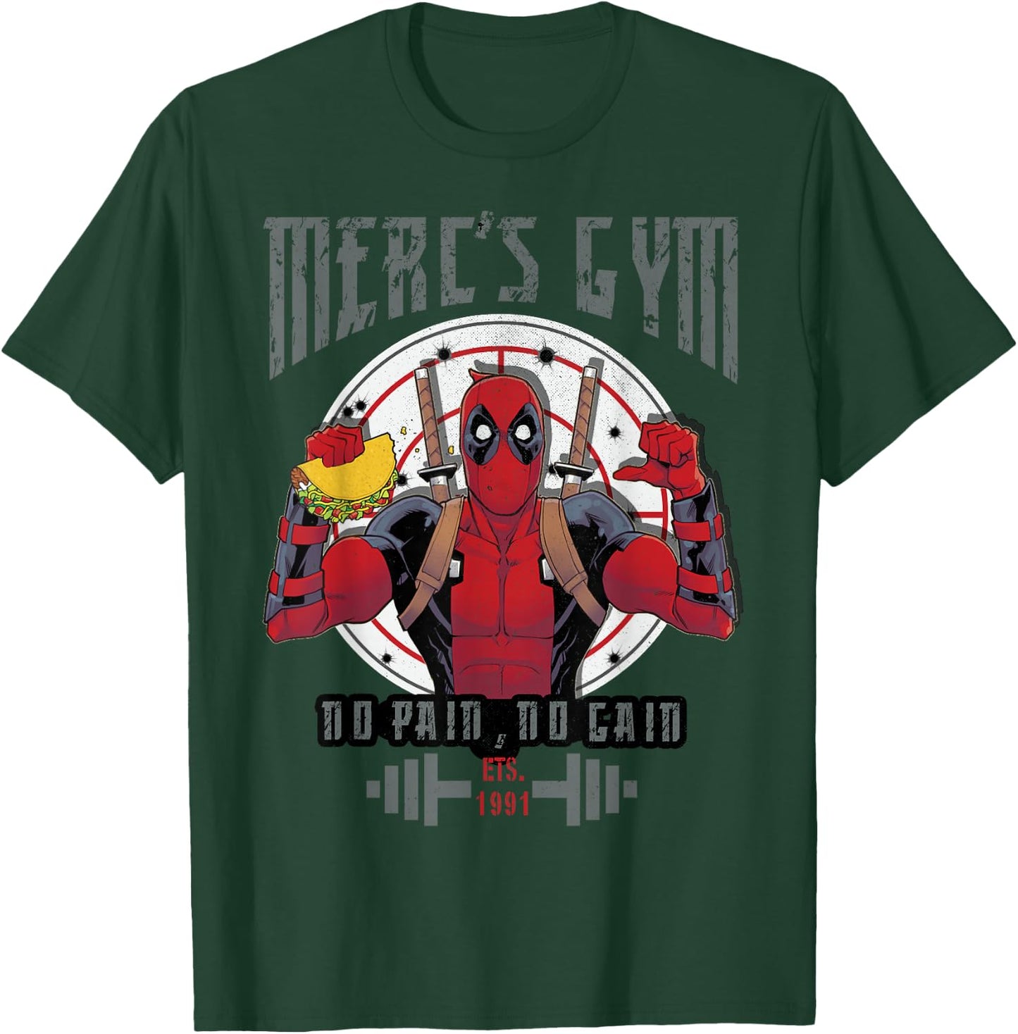 Marvel Deadpool Merc's Gym No Pain No Gain T-Shirt - T-Shirt | Forest