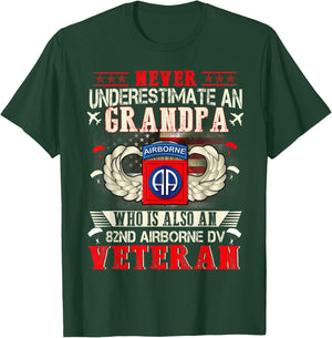 Never Undertimate An Grandpa 82nd Airborne Paratrooper T-Shirt - T-Shirt | Forest