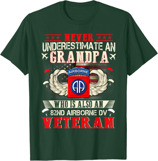 Never Undertimate An Grandpa 82nd Airborne Paratrooper T-Shirt - T-Shirt | Forest