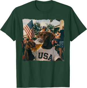Funny Patriotic Chocolate Lab Drinking Beer 4th of July T-Shirt - T-Shirt | Forest