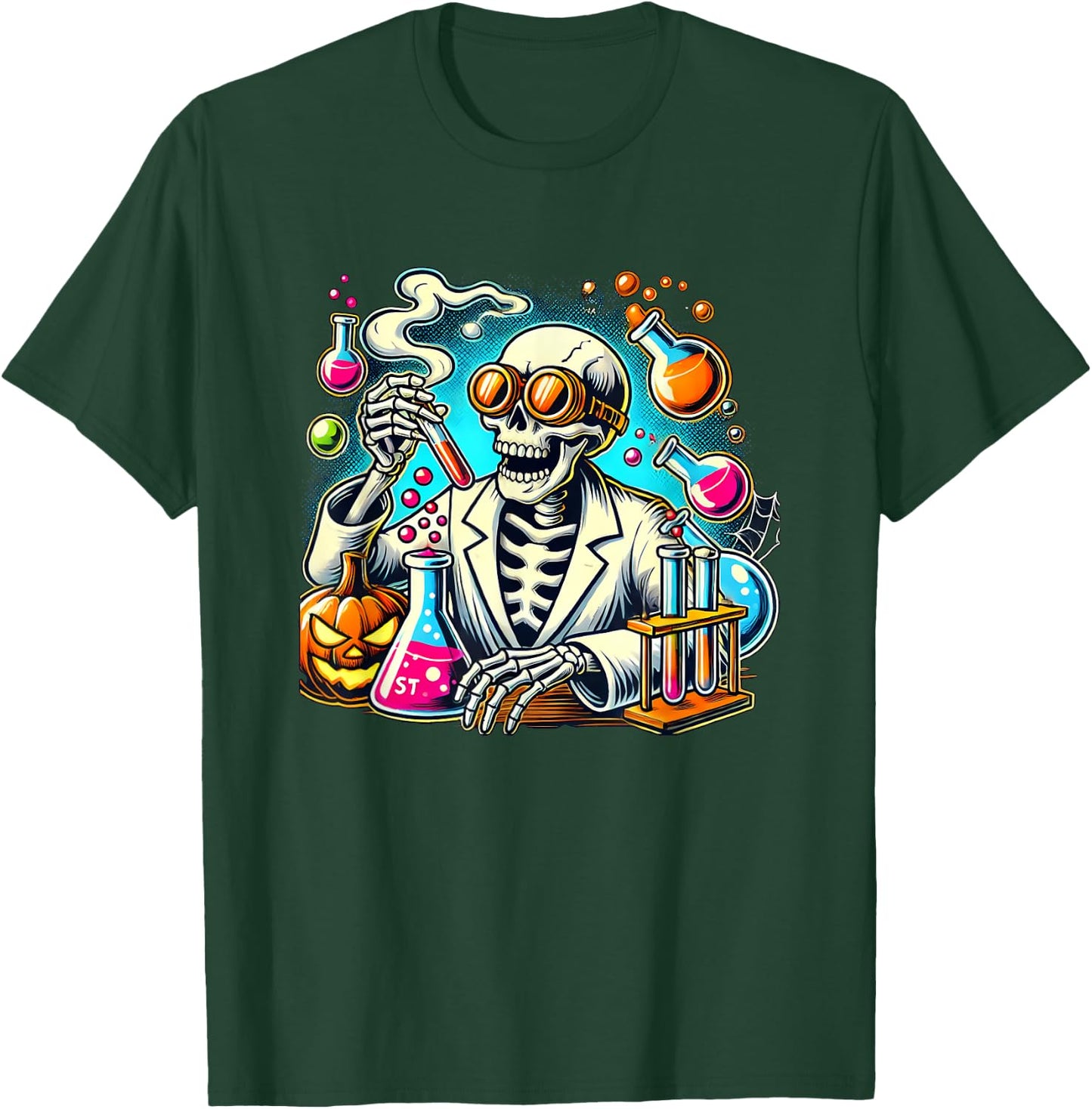 Halloween Skeleton Chemist Scientist T-Shirt - T-Shirt | Forest