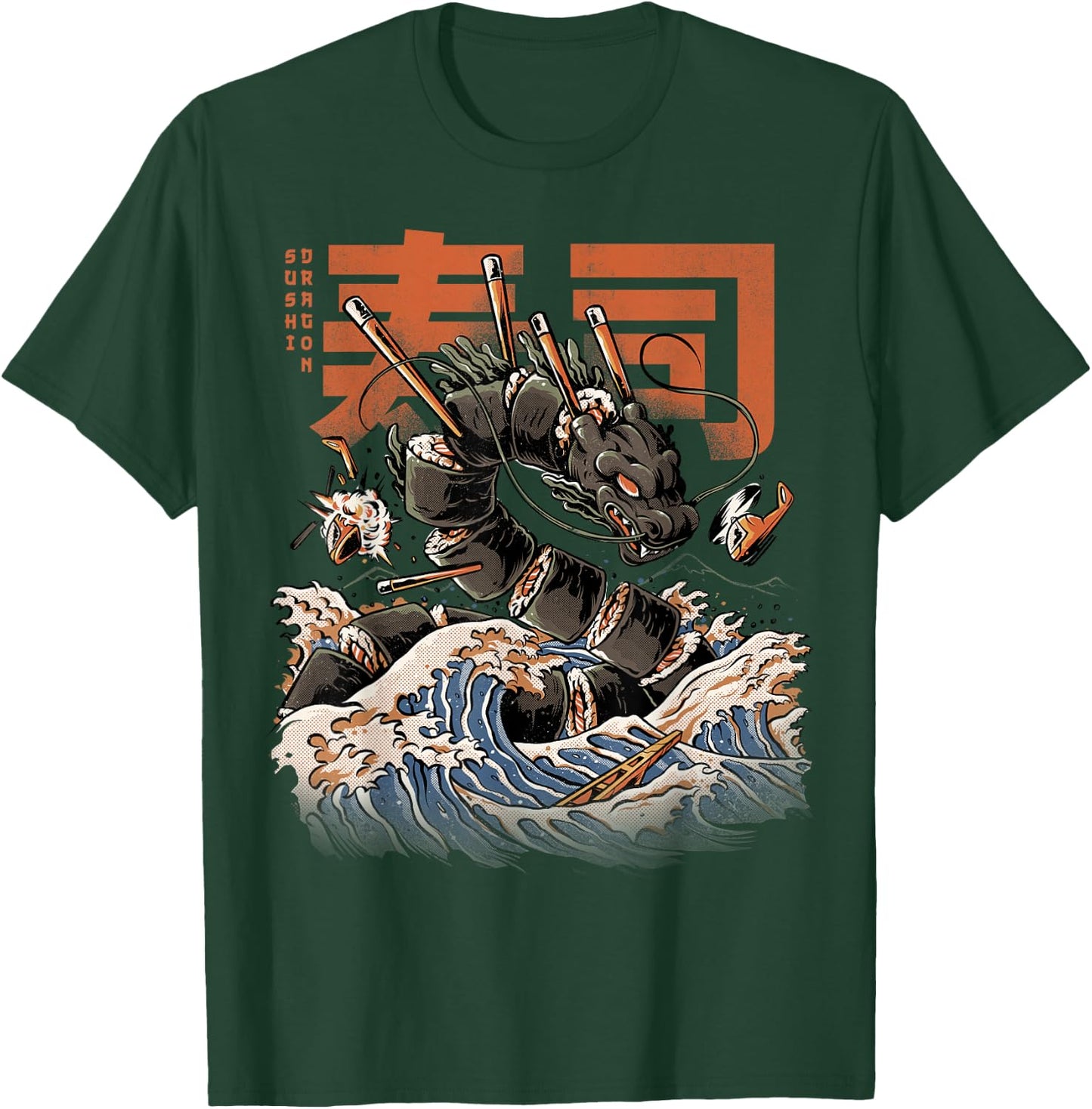 Great Sushi Dragon Japanese Food Kawaii Dragon Anime T-Shirt - T-Shirt | Forest
