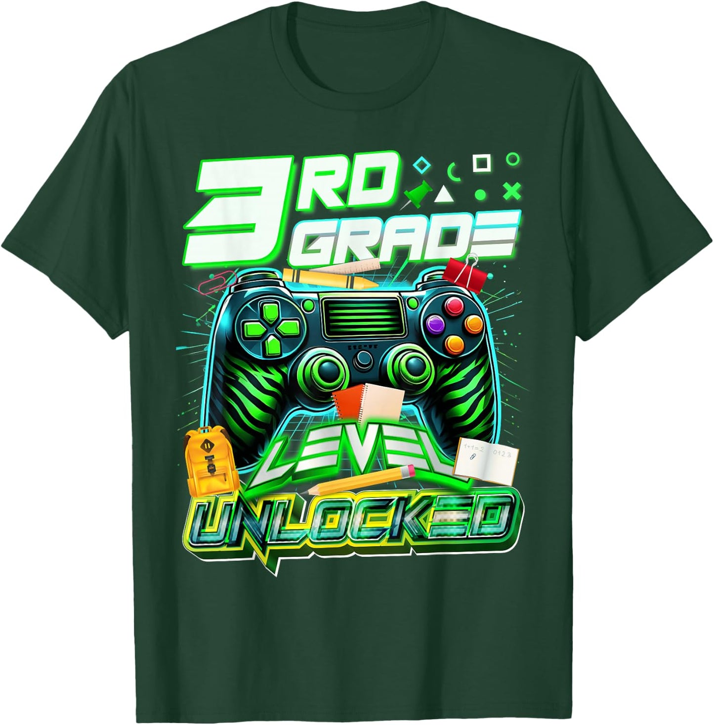 Back To School 3rd Grade Level Unlocked Gamer First Day T-Shirt - T-Shirt | Forest