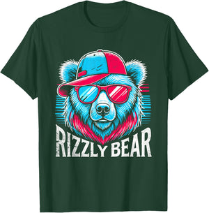 Rizzly Bear Cool Bear Wearing Sunglasses Rizz Boys T-Shirt - T-Shirt | Forest