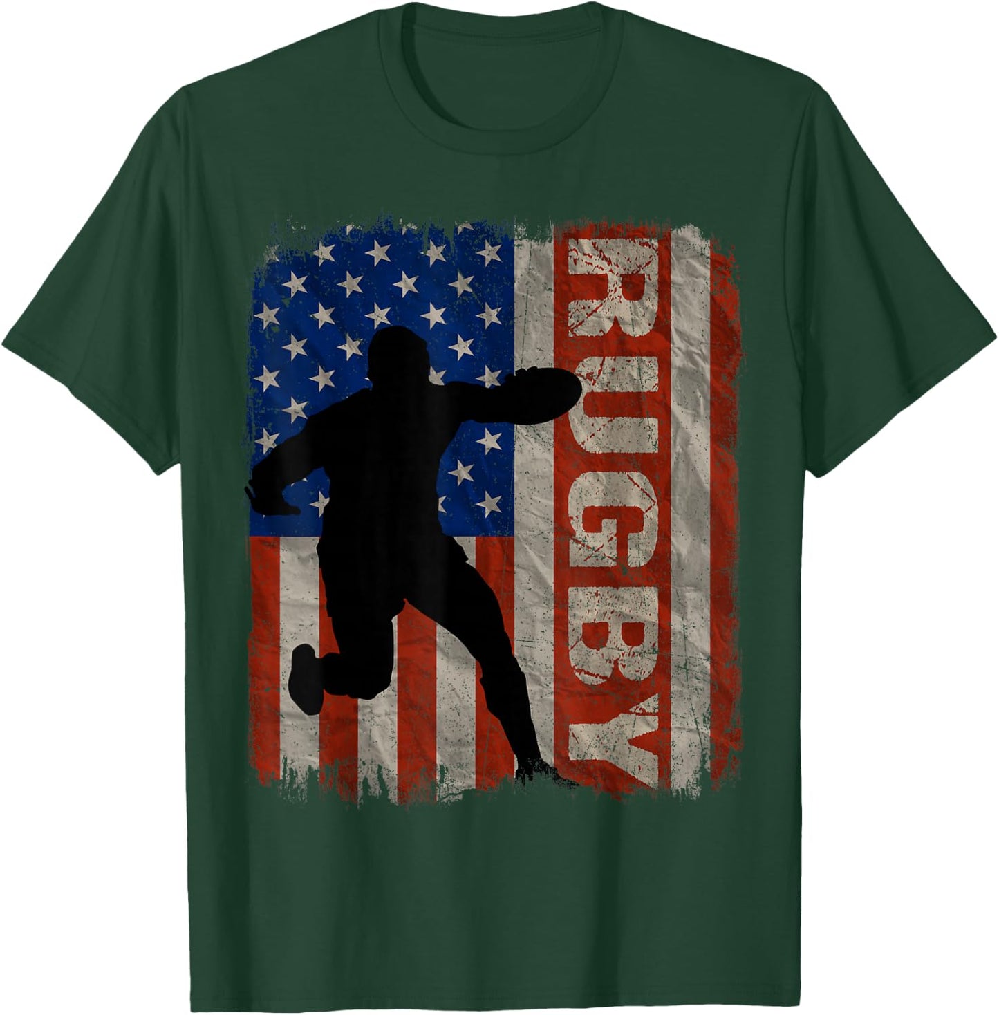 Rugby USA American Flag Vintage 4th Of July Gift T-Shirt - T-Shirt | Forest