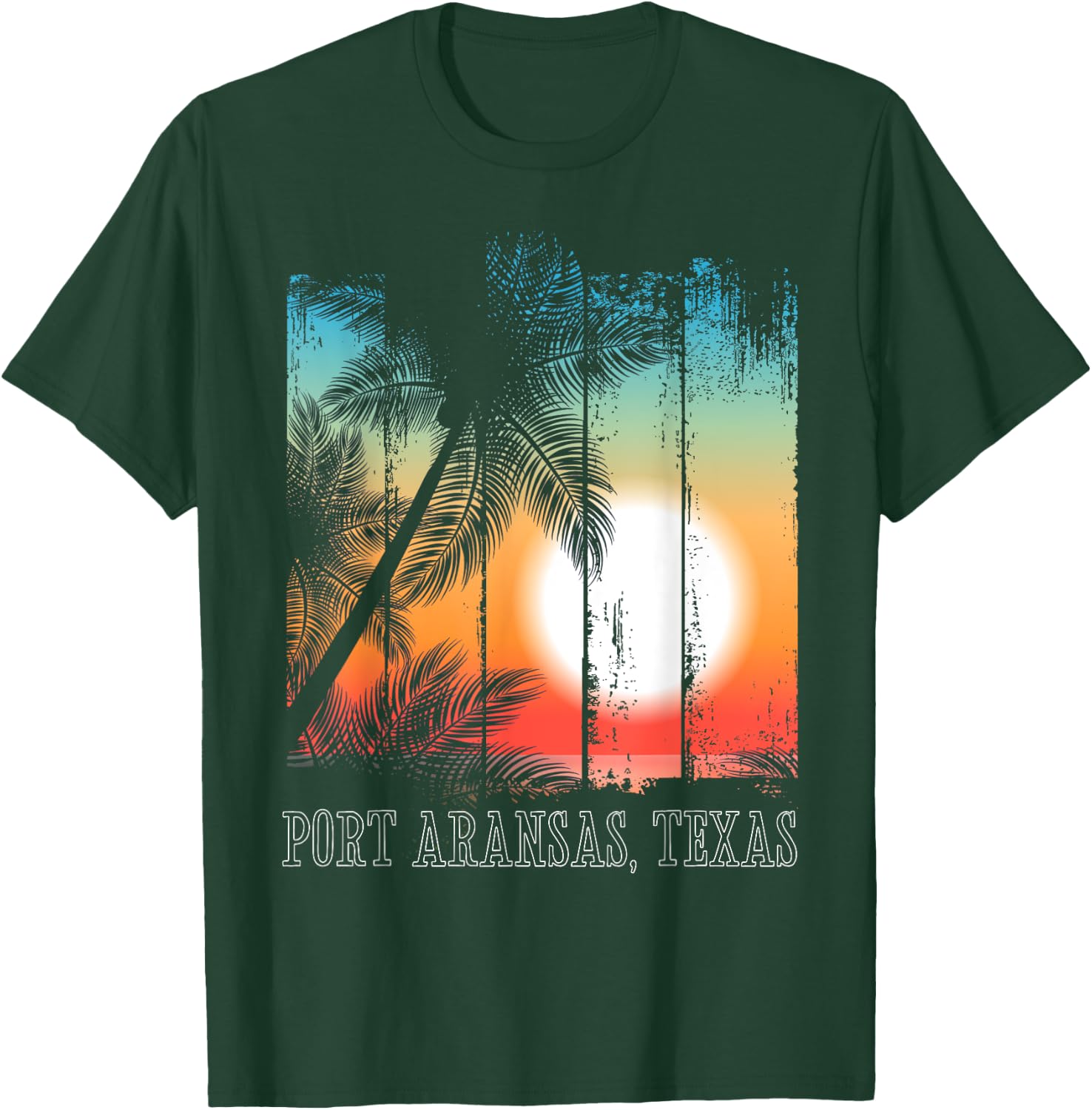 Port Aransas Texas Beach Palms Vacation Surf Sundown T-Shirt - T-Shirt | Forest