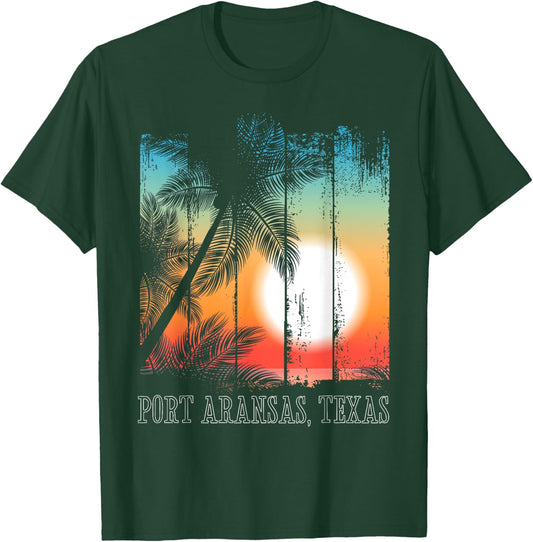 Port Aransas Texas Beach Palms Vacation Surf Sundown T-Shirt - T-Shirt | Forest