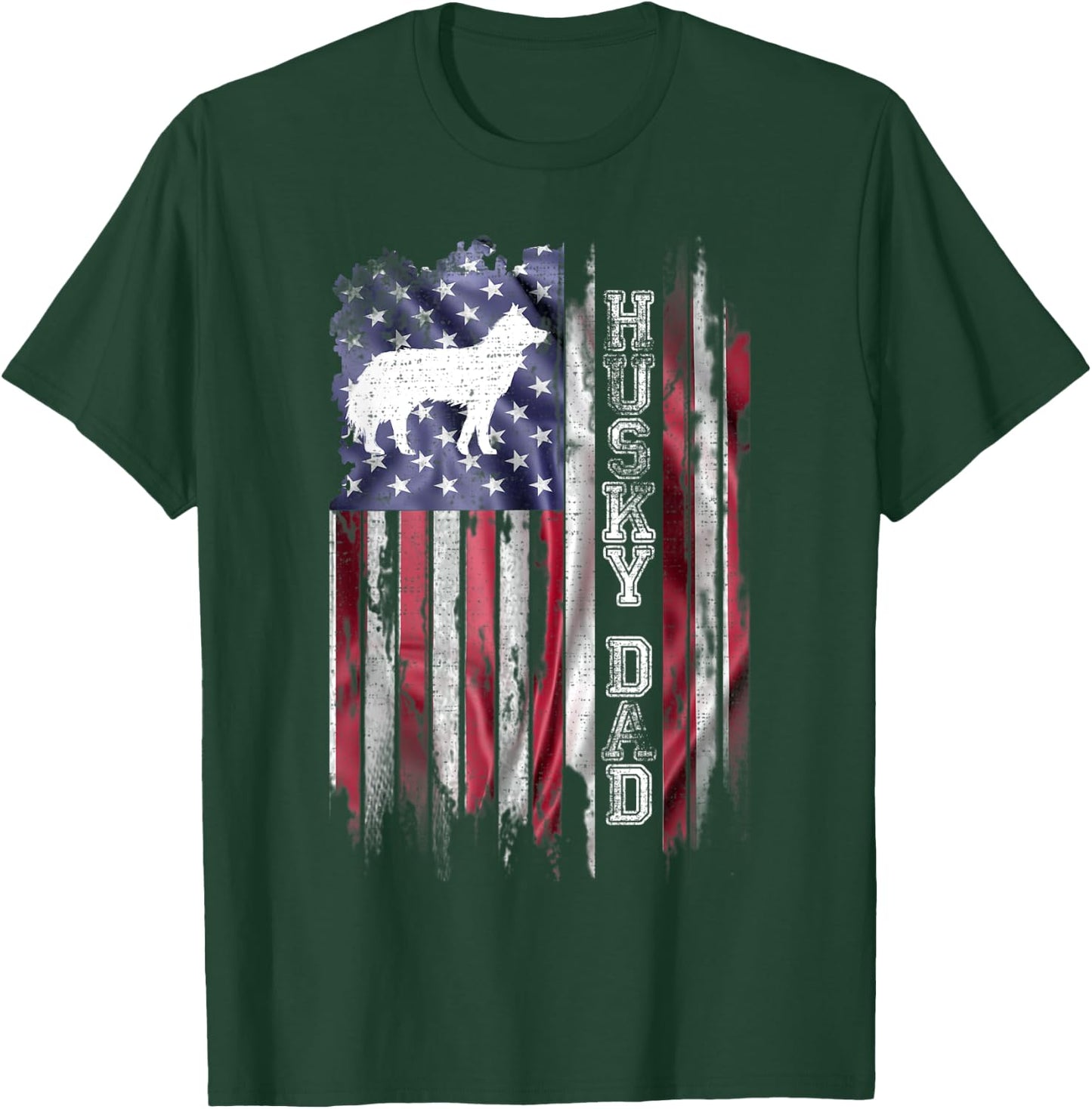 Vintage USA Flag Proud Siberian Husky Dog Dad Silhouette T-Shirt - T-Shirt | Forest