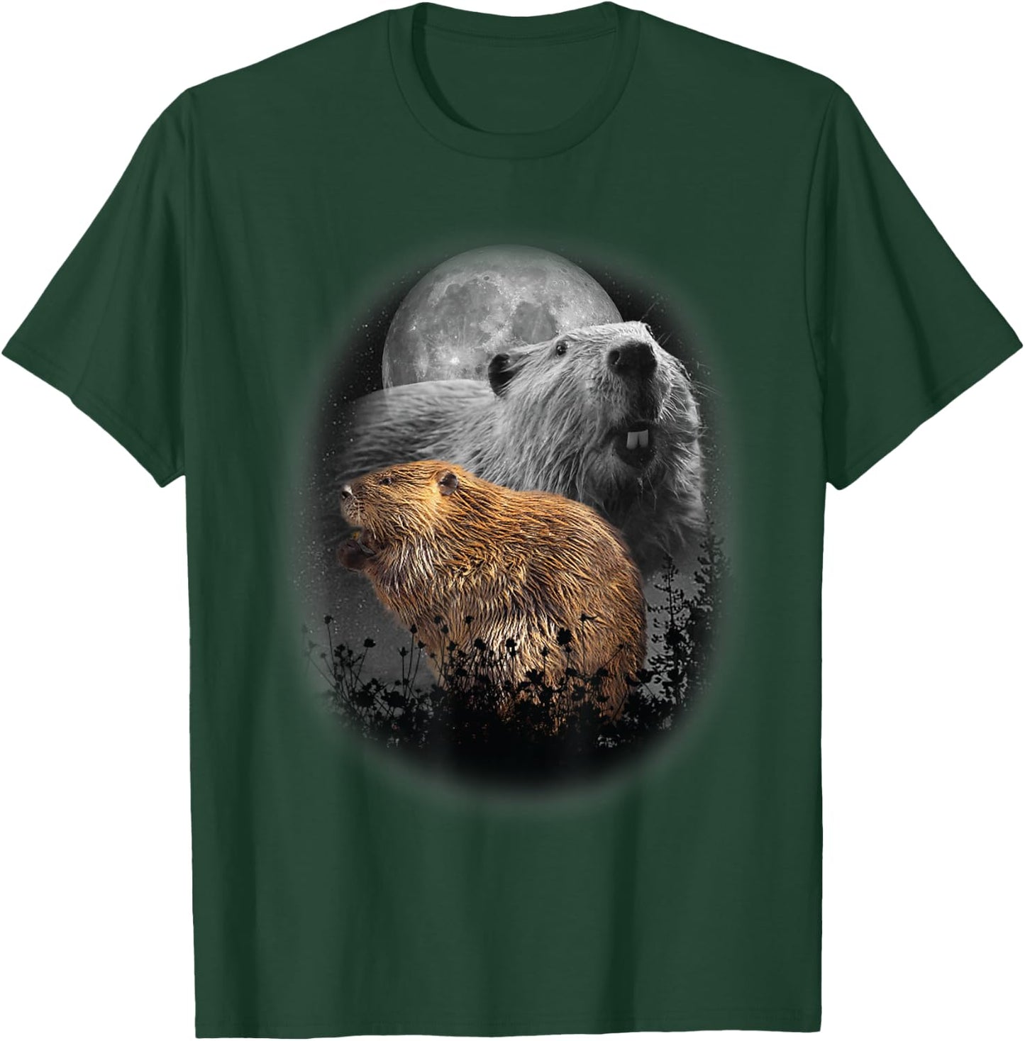 Beaver Illustration Moon Beaver Lovers T-Shirt - T-Shirt | Forest