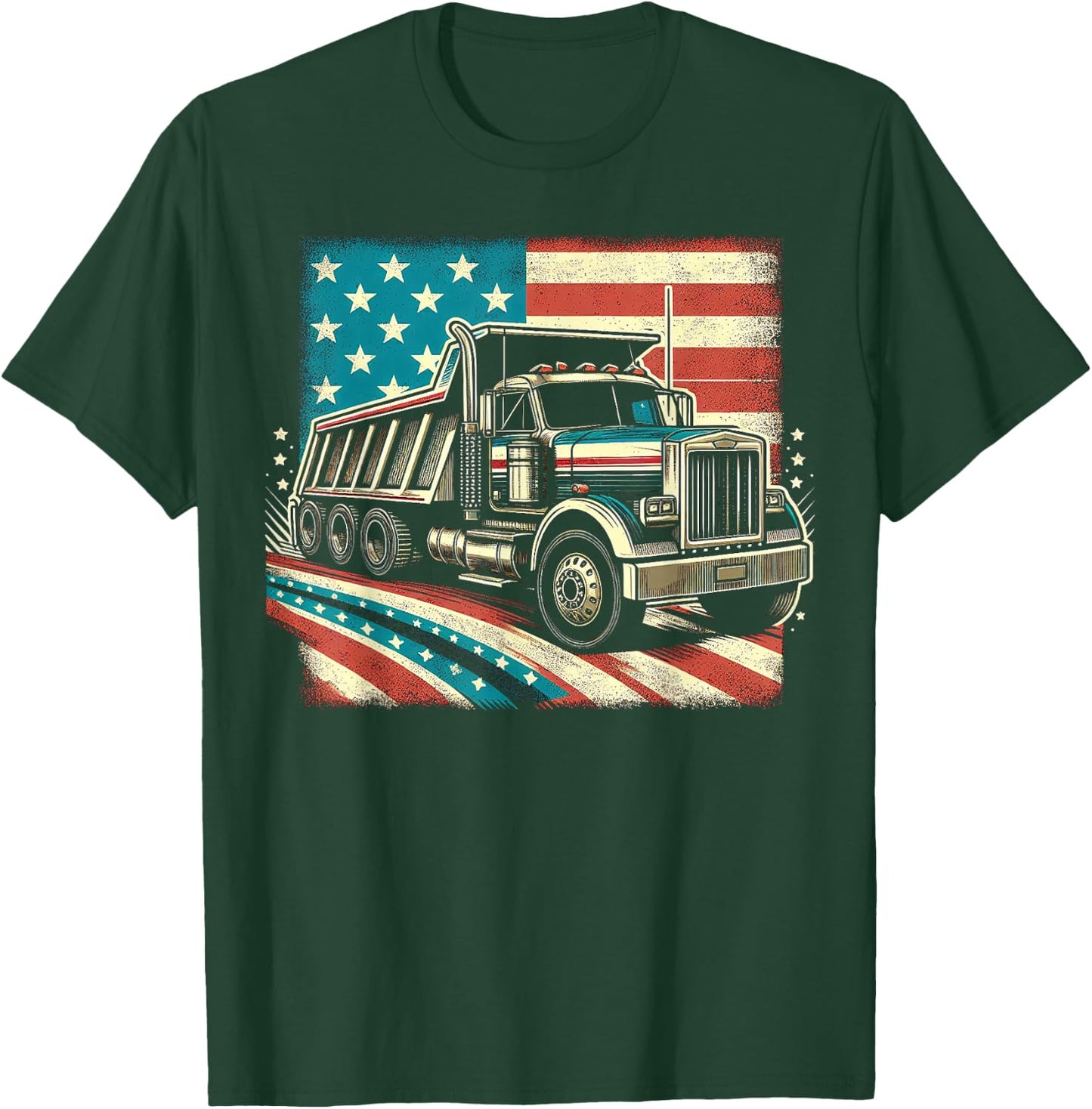 American Flag Trucker Dump Truck Driver T-Shirt - T-Shirt | Forest
