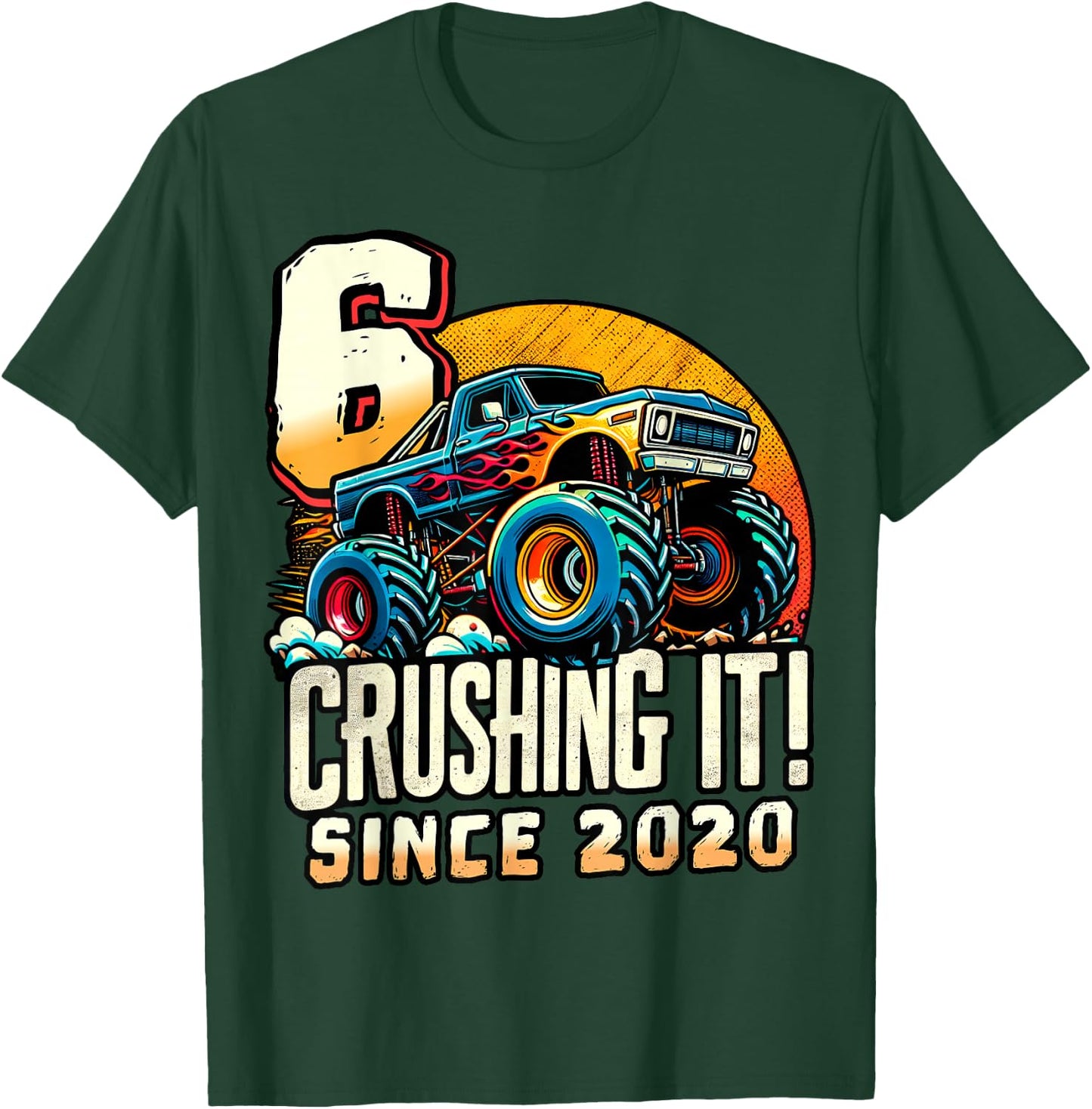 Birthday Monster Truck 6 Year Old Boys 6th Party Born 2020 T-Shirt - T-Shirt | Forest