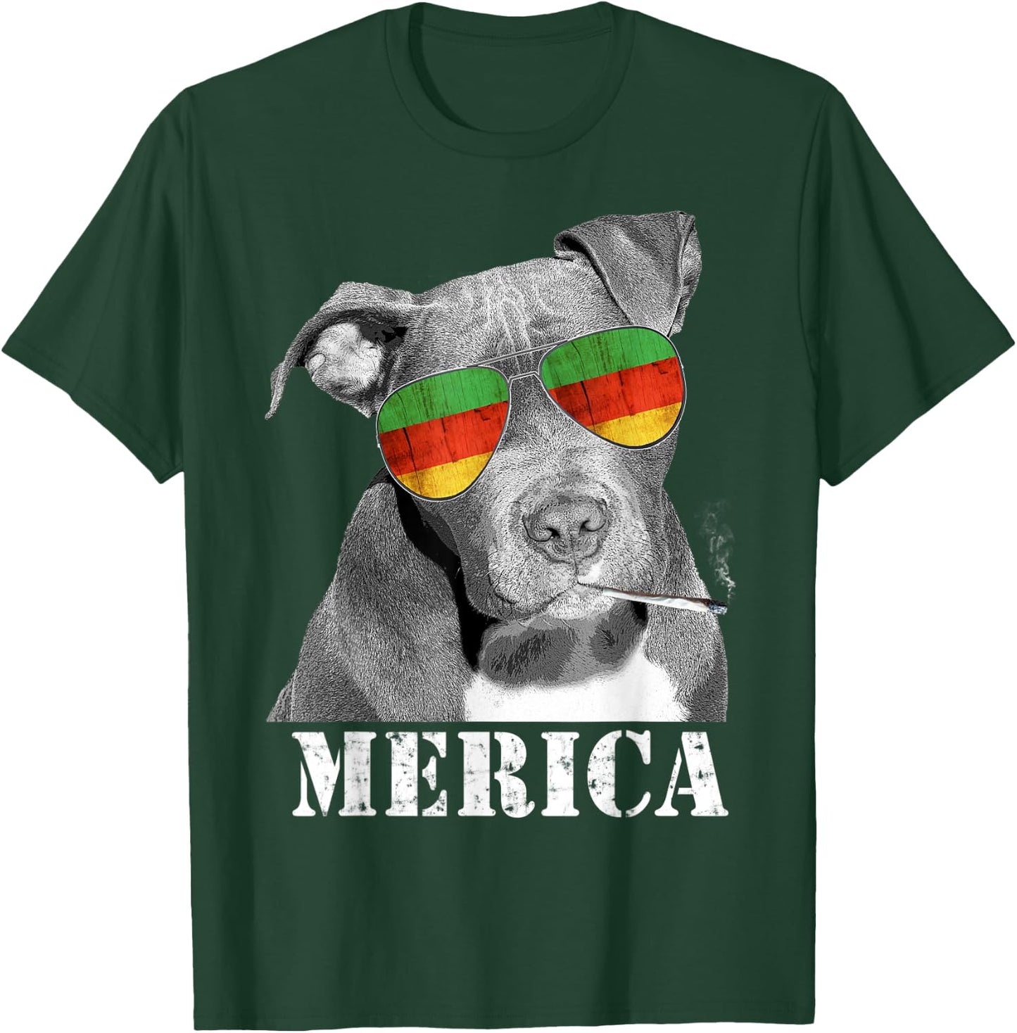 Pot Leaf Marijuana Weed Pitbull Funny Dog Smoking T-Shirt - T-Shirt | Forest