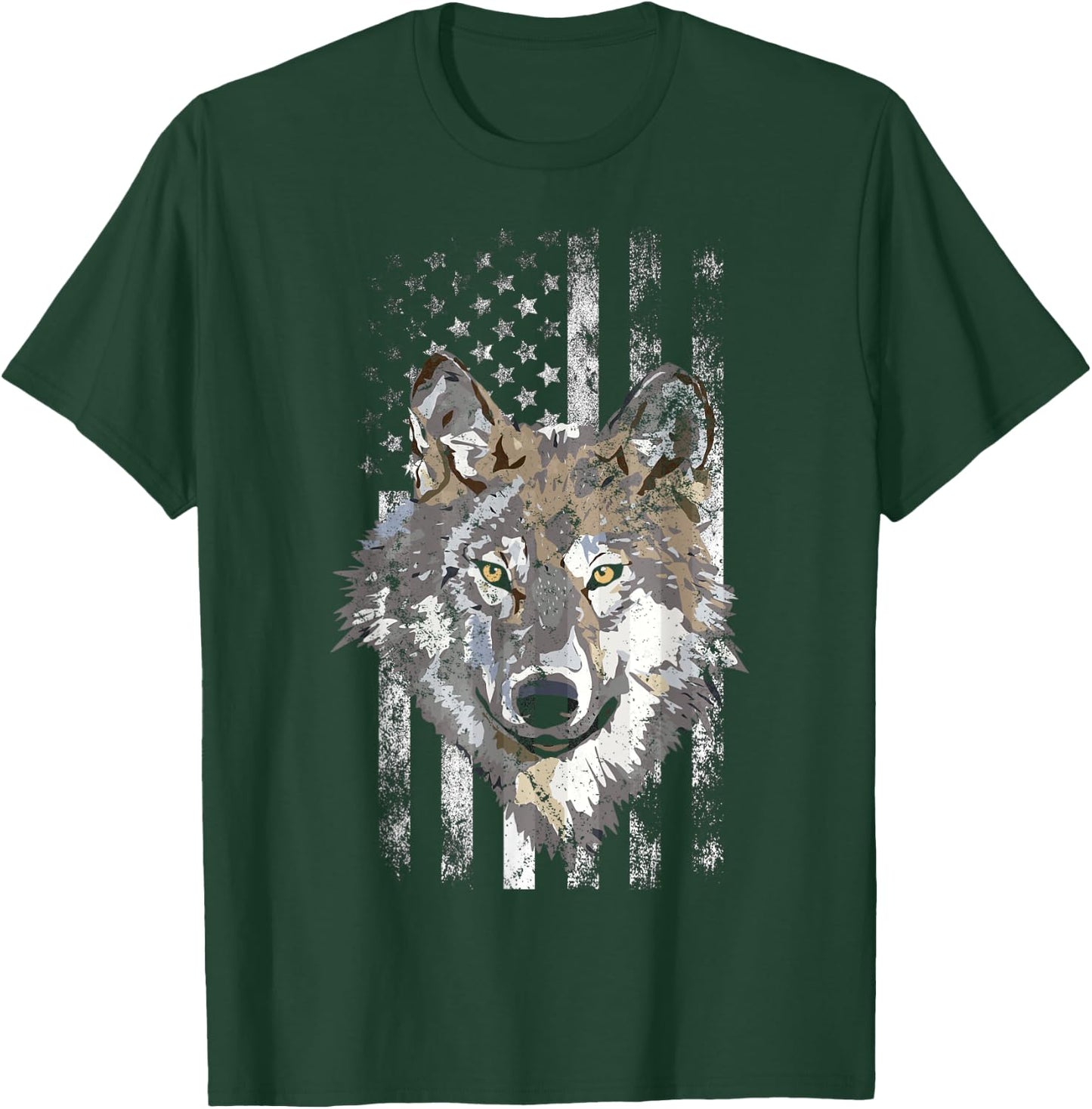 American Flag Wolf Lover American USA Grey Patriotic Wolf T-Shirt - T-Shirt | Forest
