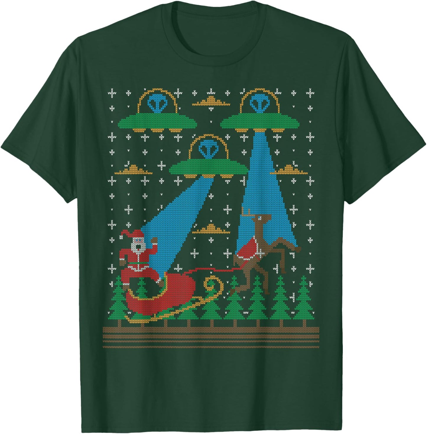 Santa Claus Alien Invasion Space UFO Ugly Christmas Sweater T-Shirt - T-Shirt | Forest