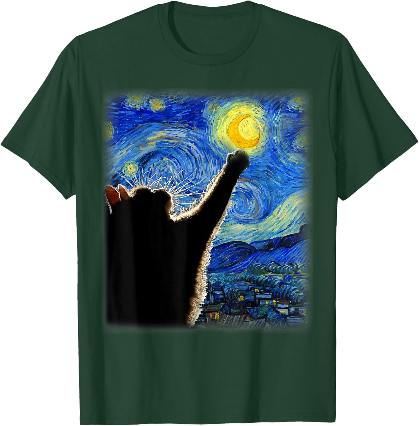 Van Gogh Starry Night Cat - Classic Fit, Cat Lover/Mom/Dad Gift, Black T-Shirt - T-Shirt | Forest