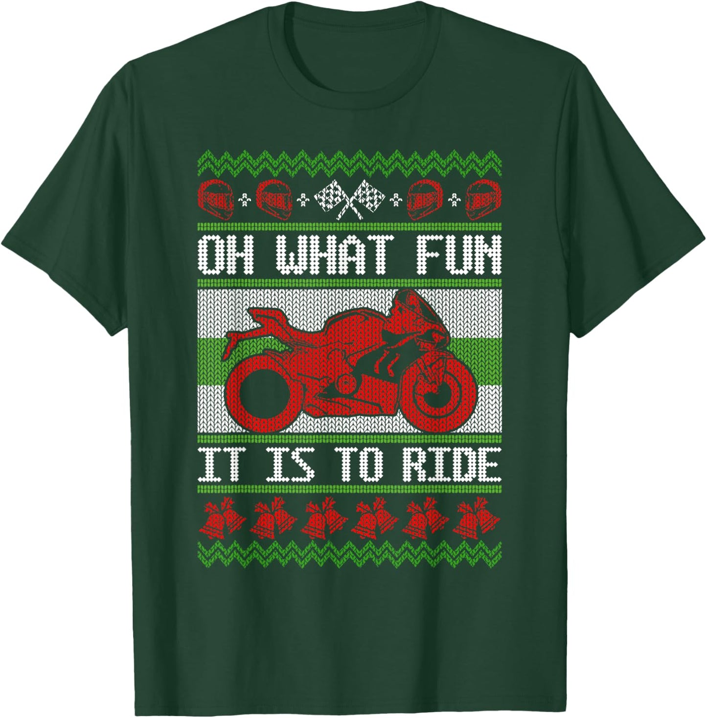 Sport Bike Motorcycle Rider Ugly Christmas Sweater Fun Braap T-Shirt - T-Shirt | Forest