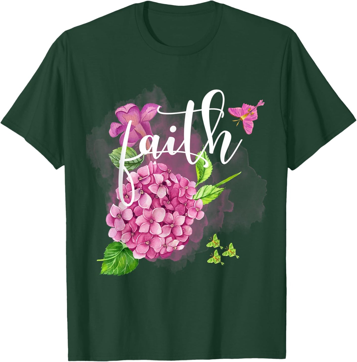 Faith Floral Pretty Hydrangea With Butterfly's Christian T-Shirt - T-Shirt | Forest