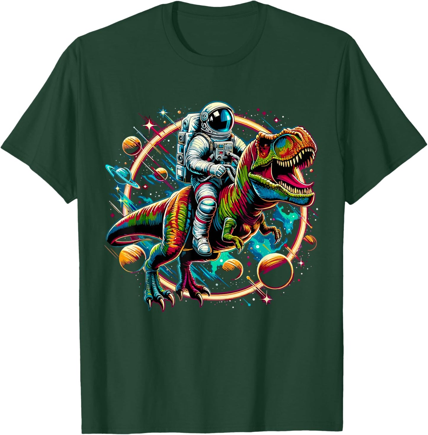 Astronaut Riding T-Rex Dinosaur Astro T-Rex Space T-Shirt - T-Shirt | Forest