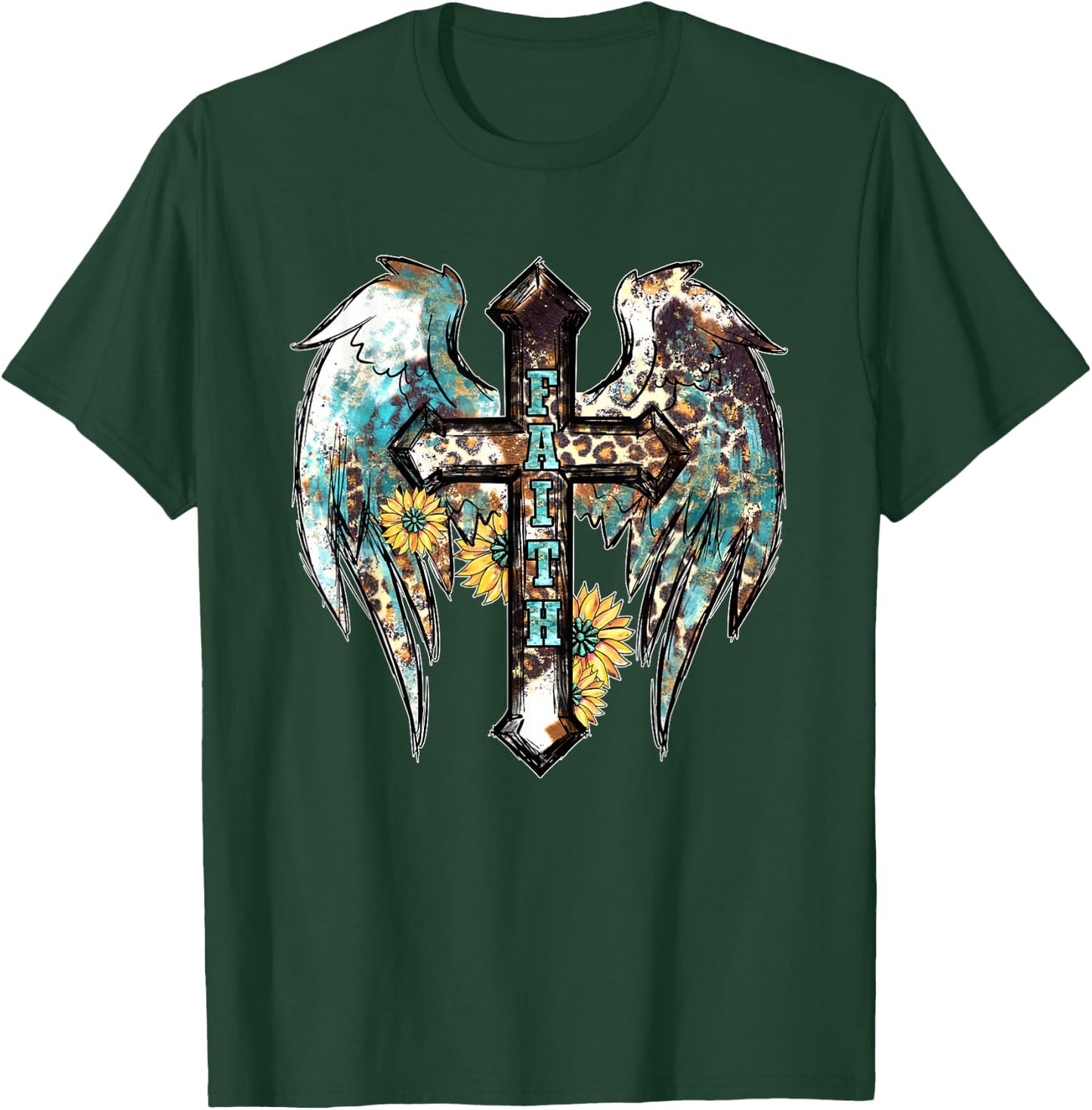 Christian Western Cross With Sunflower Decor Faith T-Shirt - T-Shirt | Forest