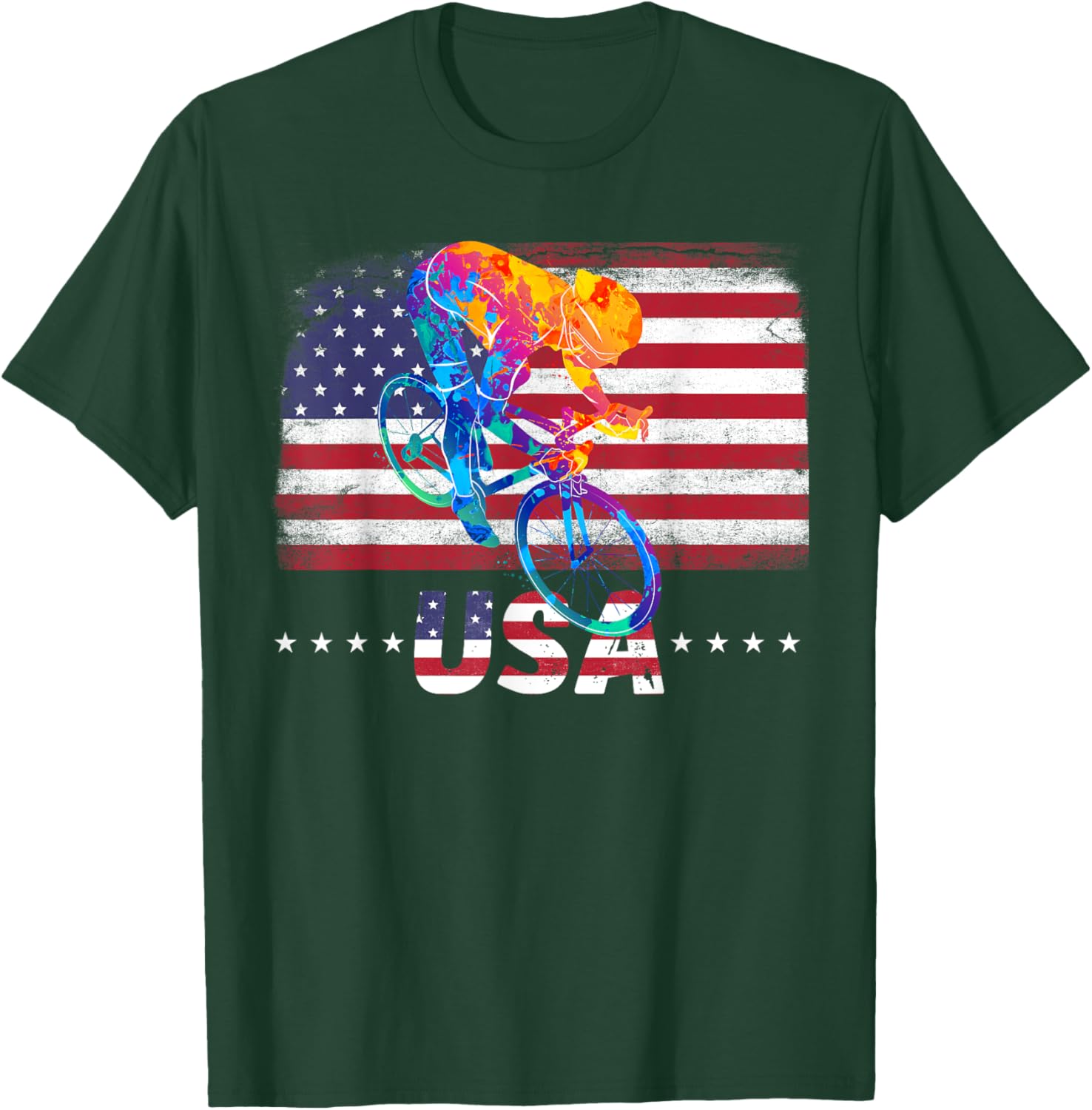 American Flag Cycling abstract colors USA Patriotic Team T-Shirt - T-Shirt | Forest