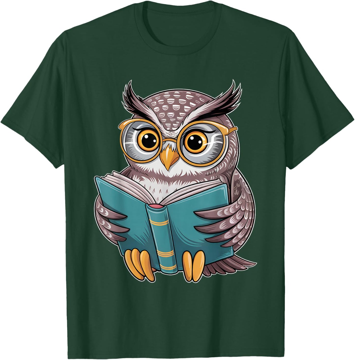 Owl Reading A Book Owls Wearing Glasses Librarian T-Shirt - T-Shirt | Forest